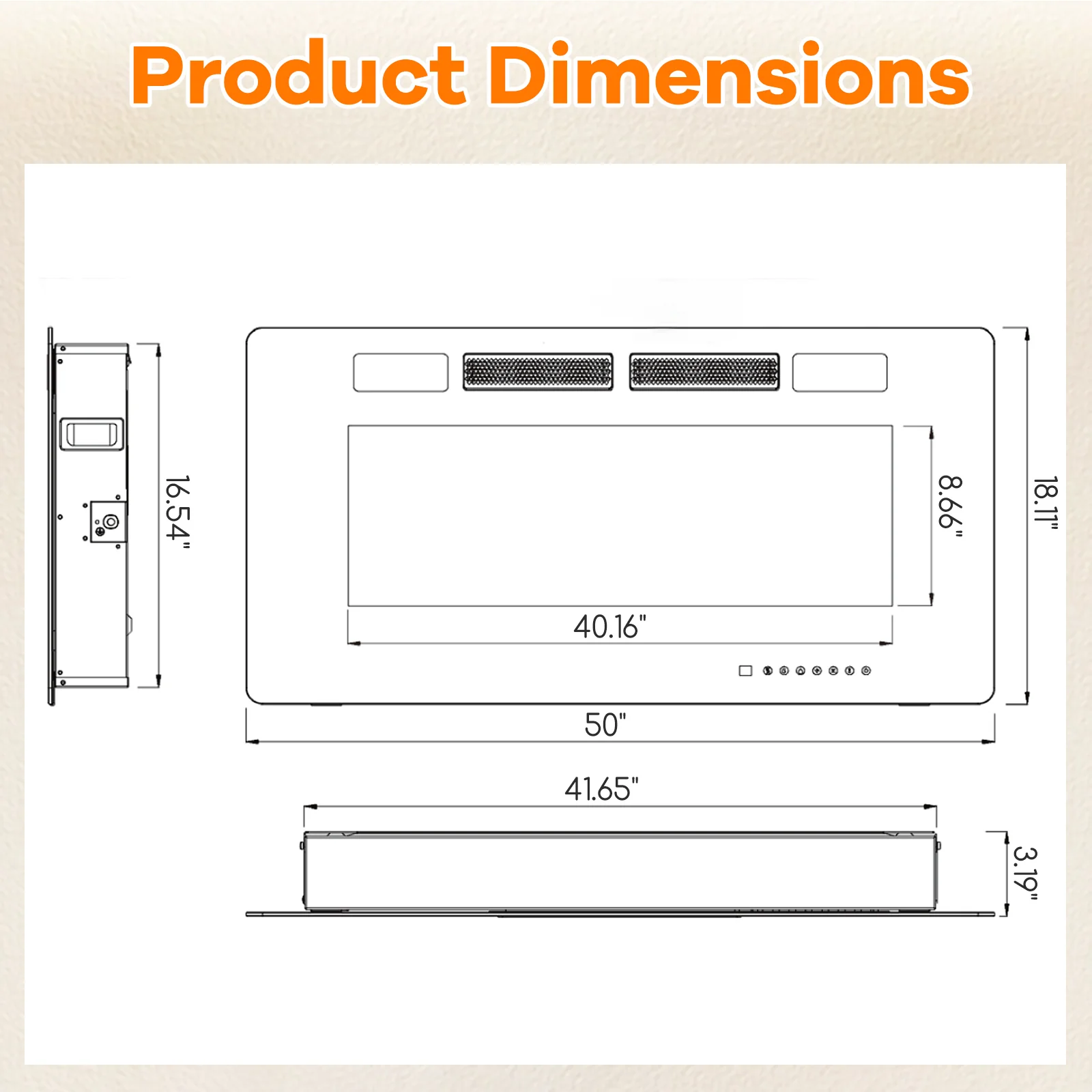 50 Inch Ultra-Thin Electric Fireplace, Decorative Crystals, Black - Image 3