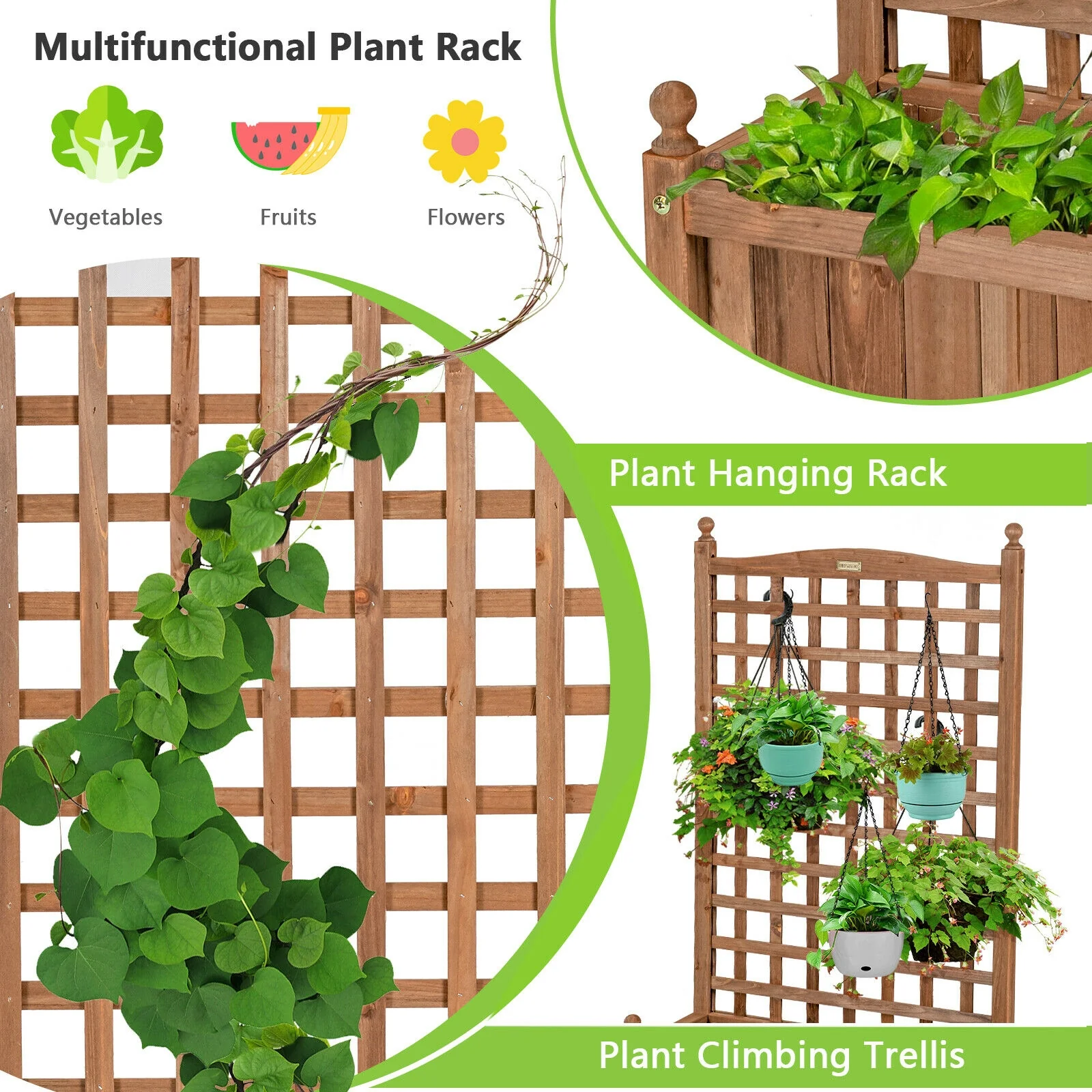 50 Inch Wood Planter Box With Trellis, Mobile Raised Bed, Brown - Image 10