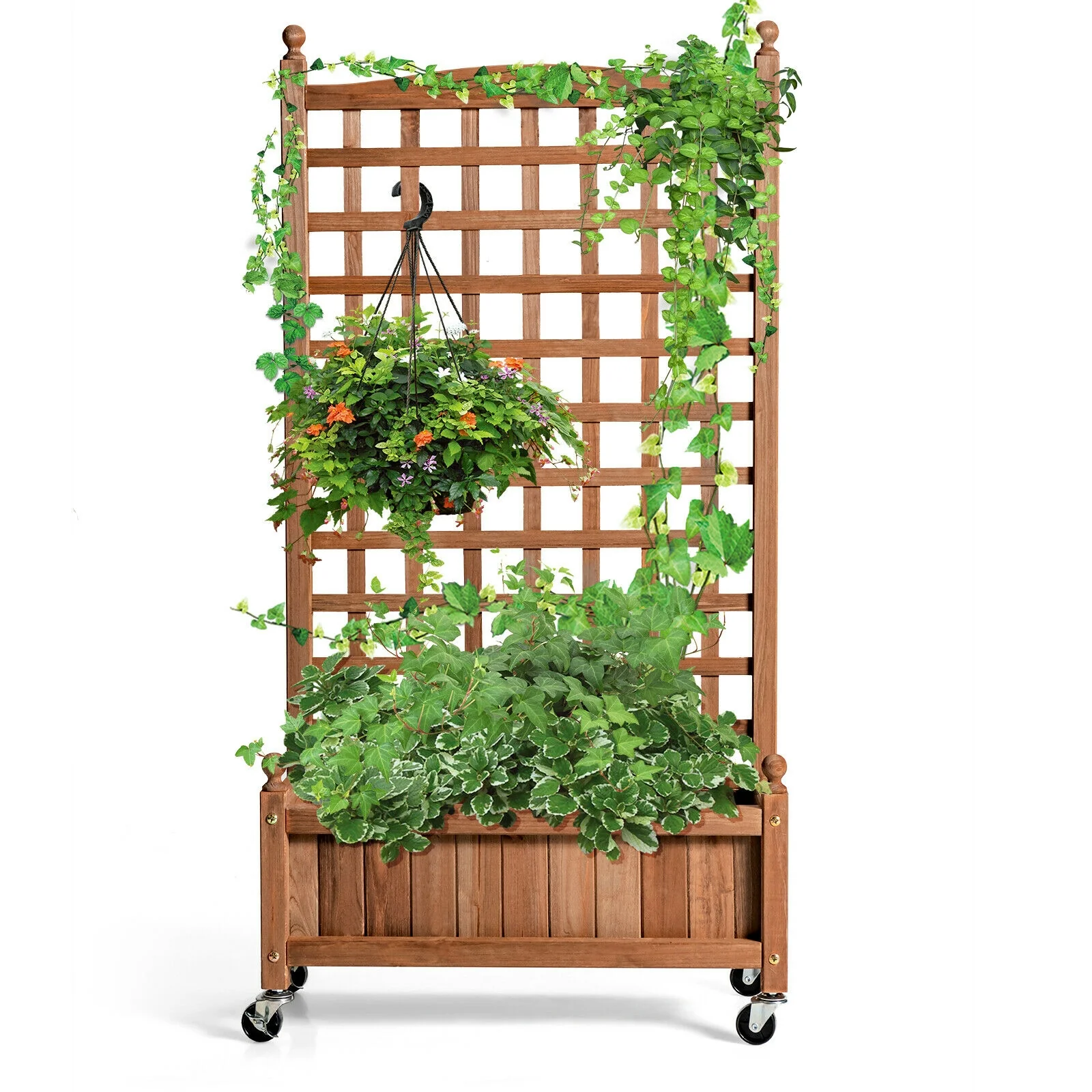 50 Inch Wood Planter Box With Trellis, Mobile Raised Bed, Brown - Image 8