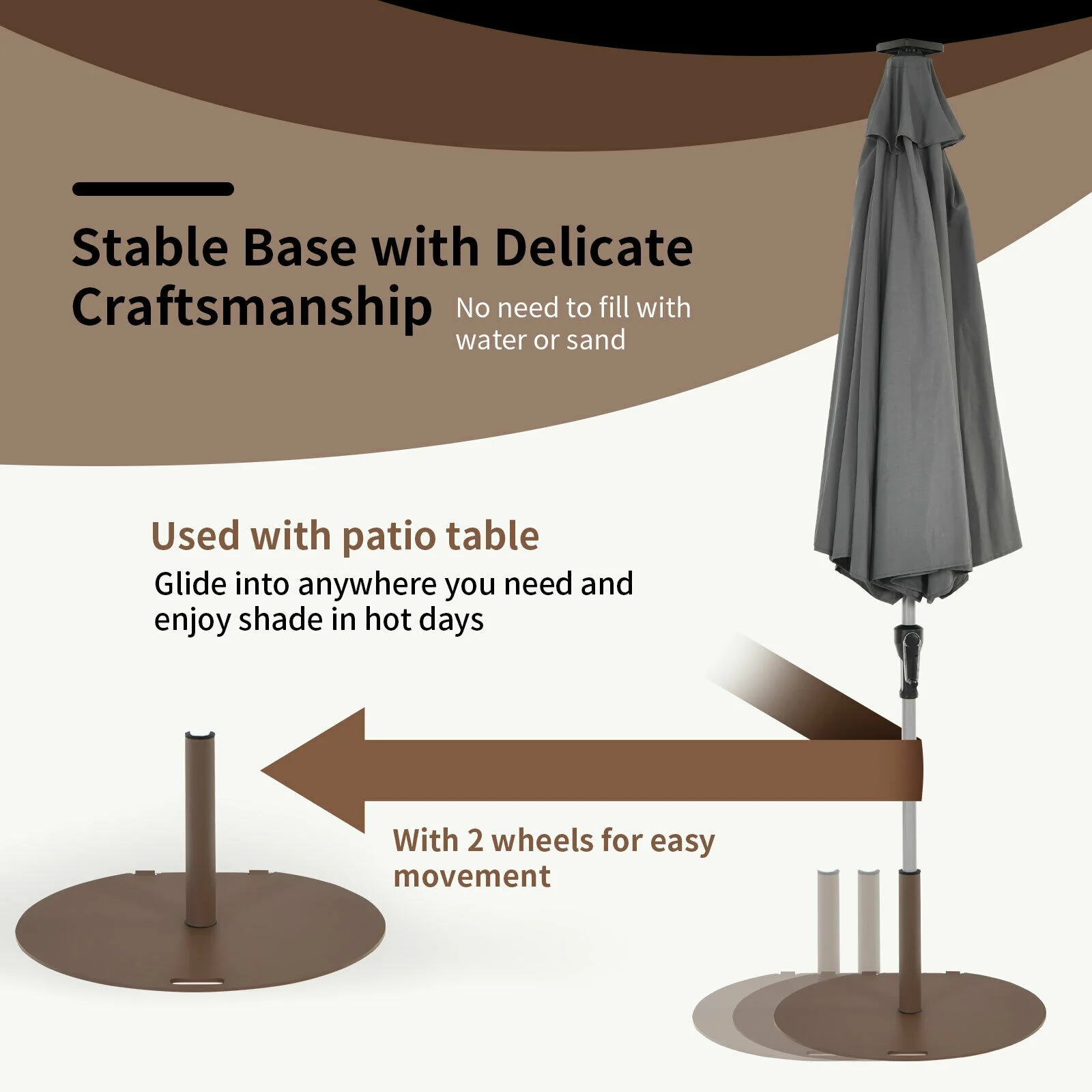 50 Lbs Umbrella Base Stand With Wheels, Brown - Image 10