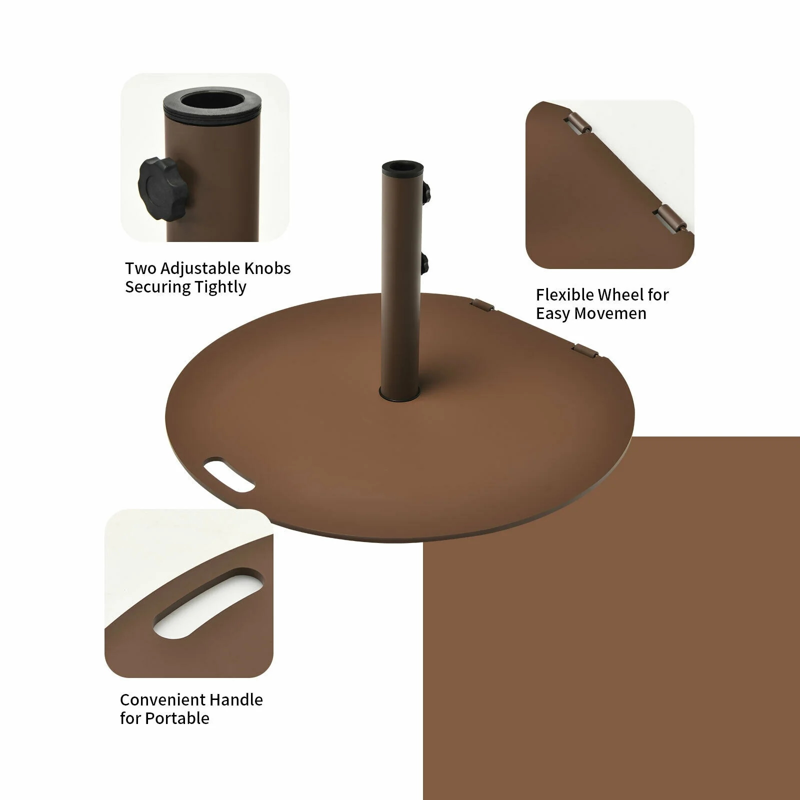 50 Lbs Umbrella Base Stand With Wheels, Brown - Image 6