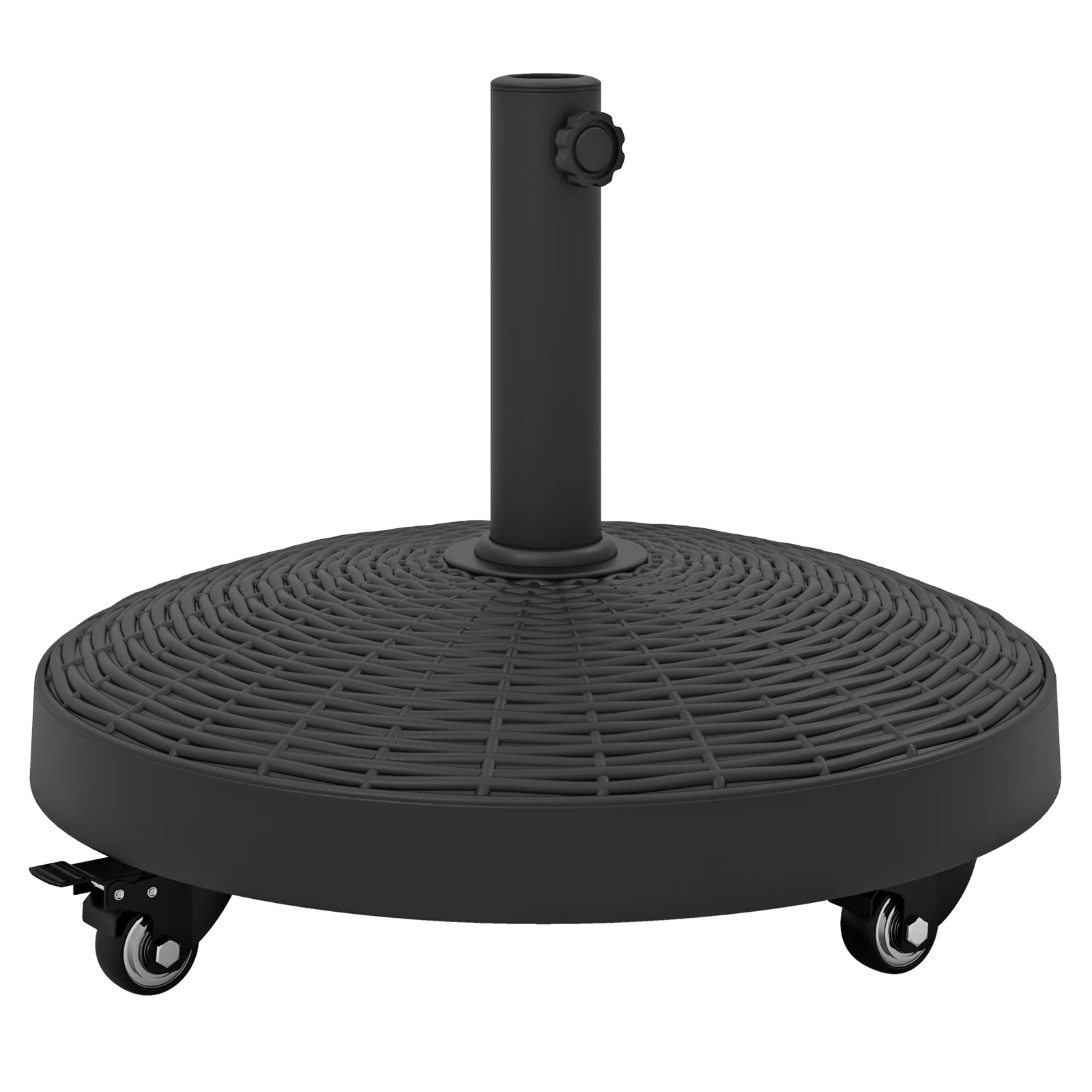 50 LBS Wicker Style Resin Umbrella Base Stand With Wheels, Black - Image 4