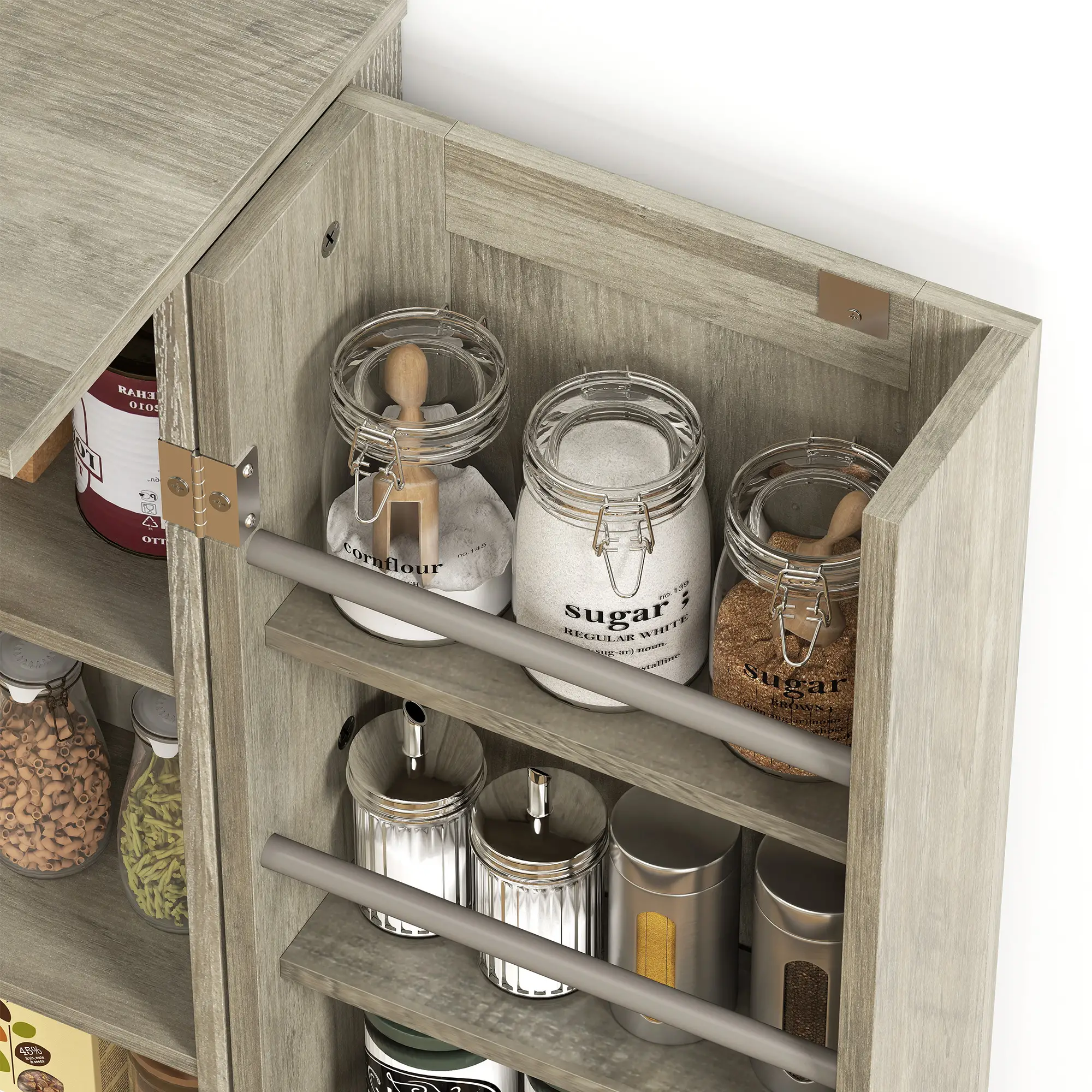 50" Pantry Storage Cabinet, Farmhouse Style, Adjustable Shelves, Distressed Grey, Grey - Image 10