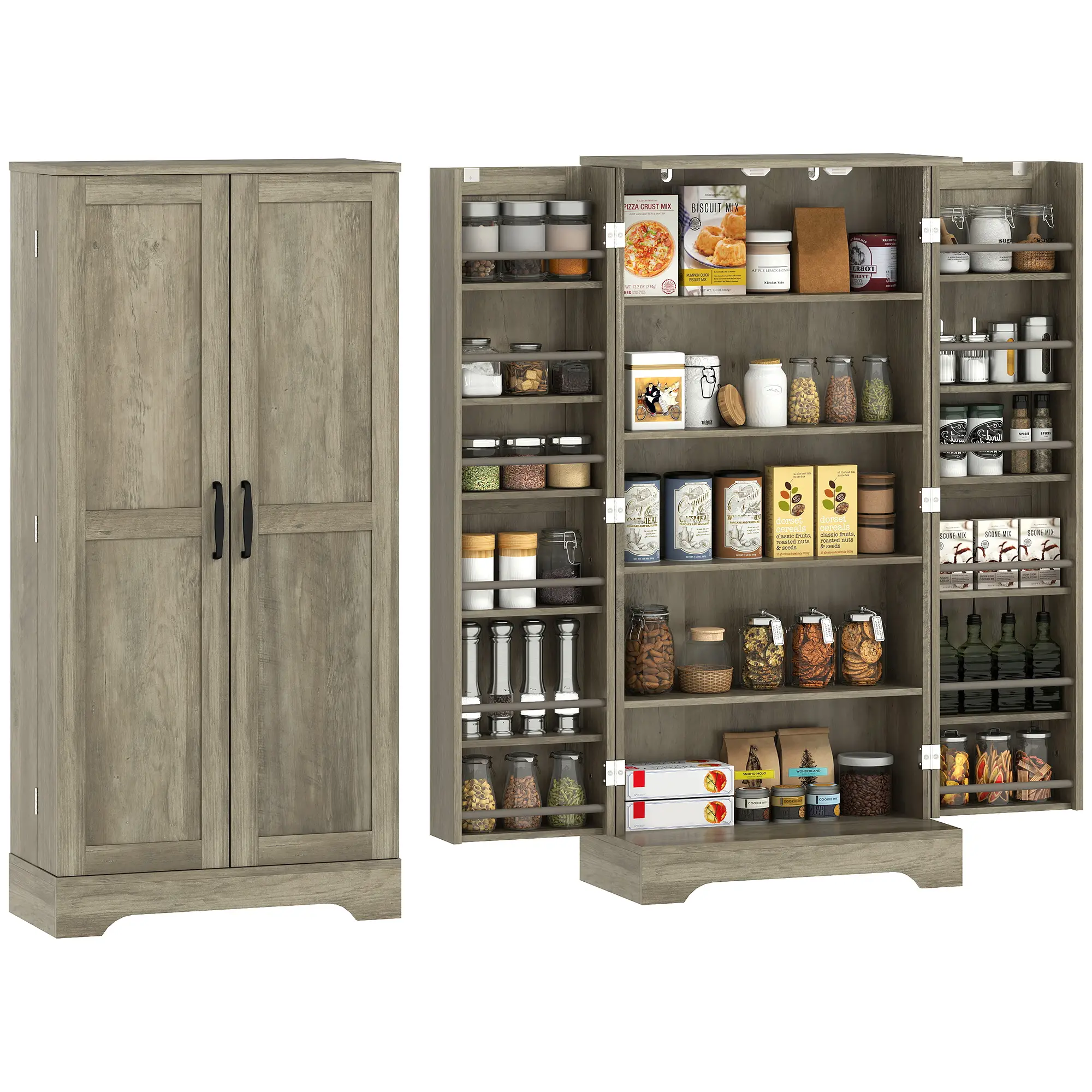 50" Pantry Storage Cabinet, Farmhouse Style, Adjustable Shelves, Distressed Grey, Grey - Image 11