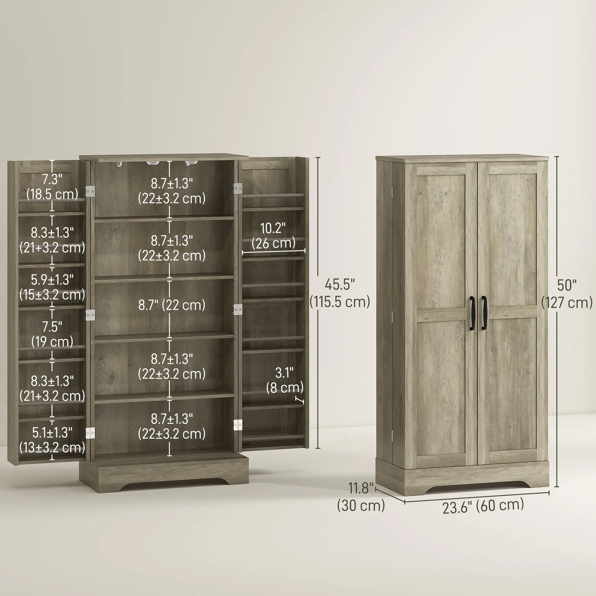 50" Pantry Storage Cabinet, Farmhouse Style, Adjustable Shelves, Distressed Grey, Grey - Image 3