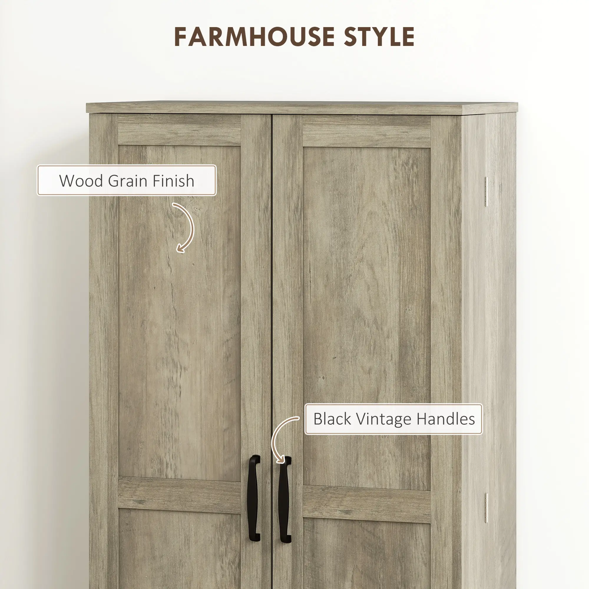 50" Pantry Storage Cabinet, Farmhouse Style, Adjustable Shelves, Distressed Grey, Grey - Image 4