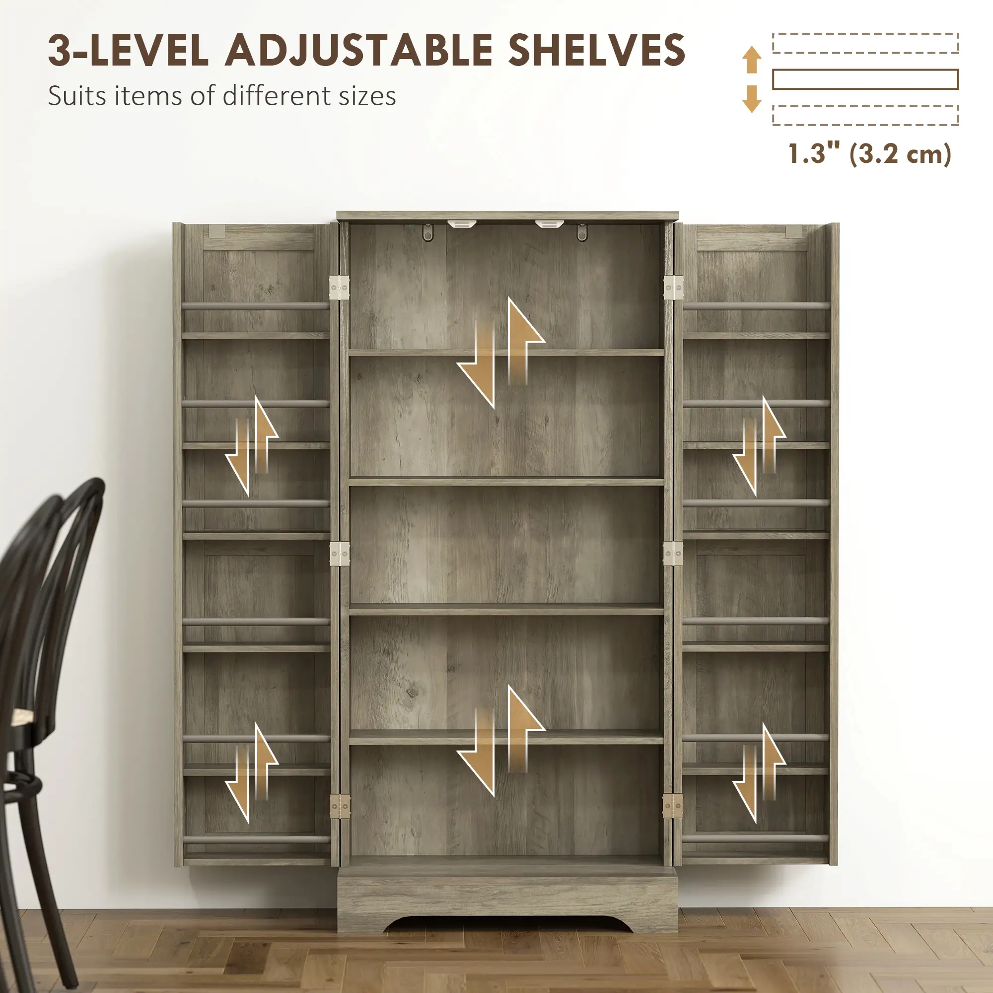 50" Pantry Storage Cabinet, Farmhouse Style, Adjustable Shelves, Distressed Grey, Grey - Image 6