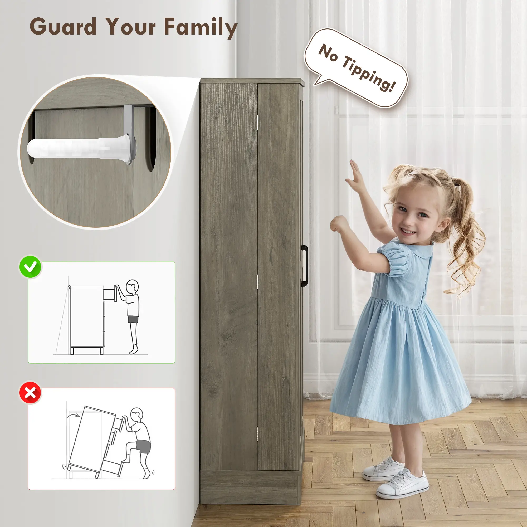 50" Pantry Storage Cabinet, Farmhouse Style, Adjustable Shelves, Distressed Grey, Grey - Image 7