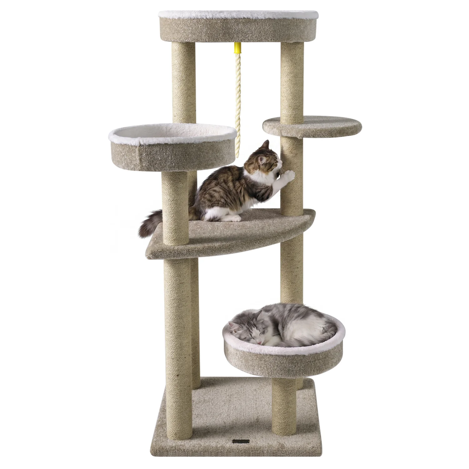 51" Carpeted Cat Tree with Plush Perches, Beige