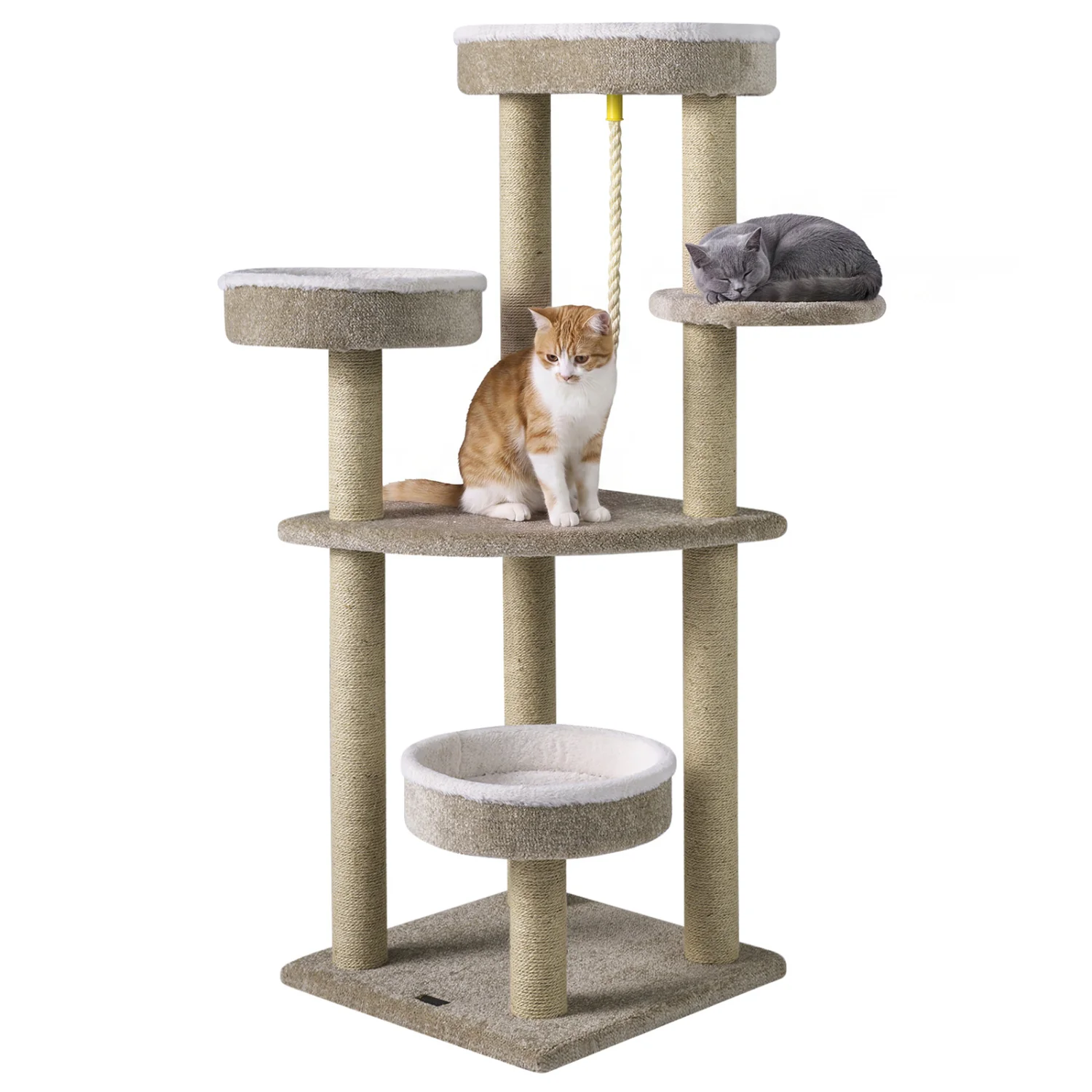 51" Carpeted Cat Tree with Plush Perches, Beige - Image 4