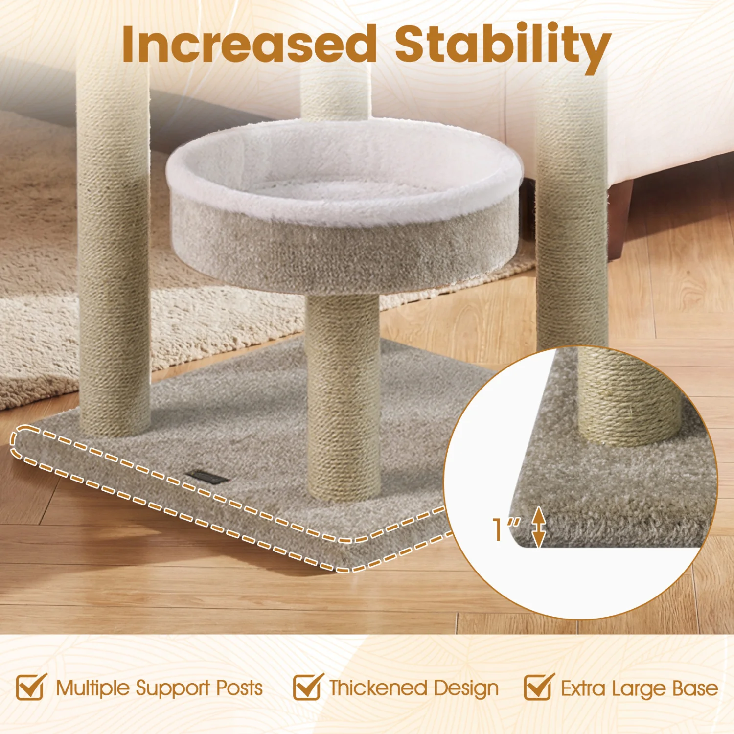 51" Carpeted Cat Tree with Plush Perches, Beige - Image 9