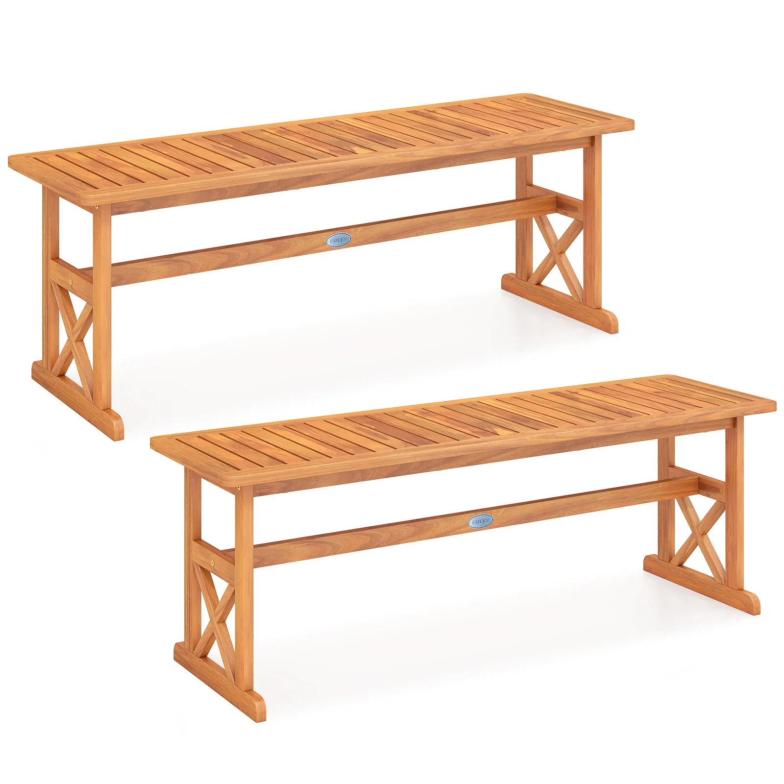 51 Inch Acacia Wood Outdoor Bench, Slatted Seat, 800 Lbs Capacity