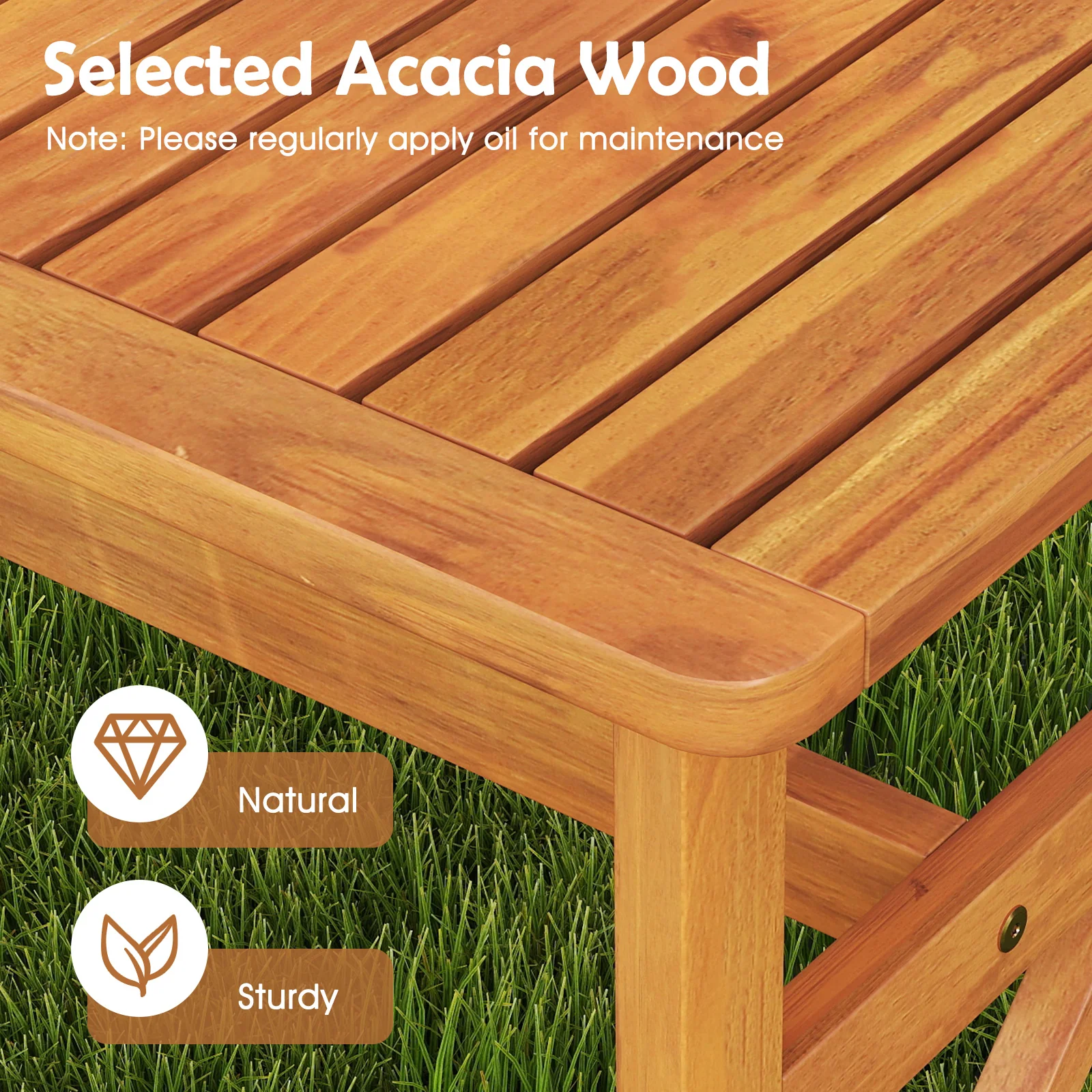 51 Inch Acacia Wood Outdoor Bench, Slatted Seat, 800 Lbs Capacity - Image 7