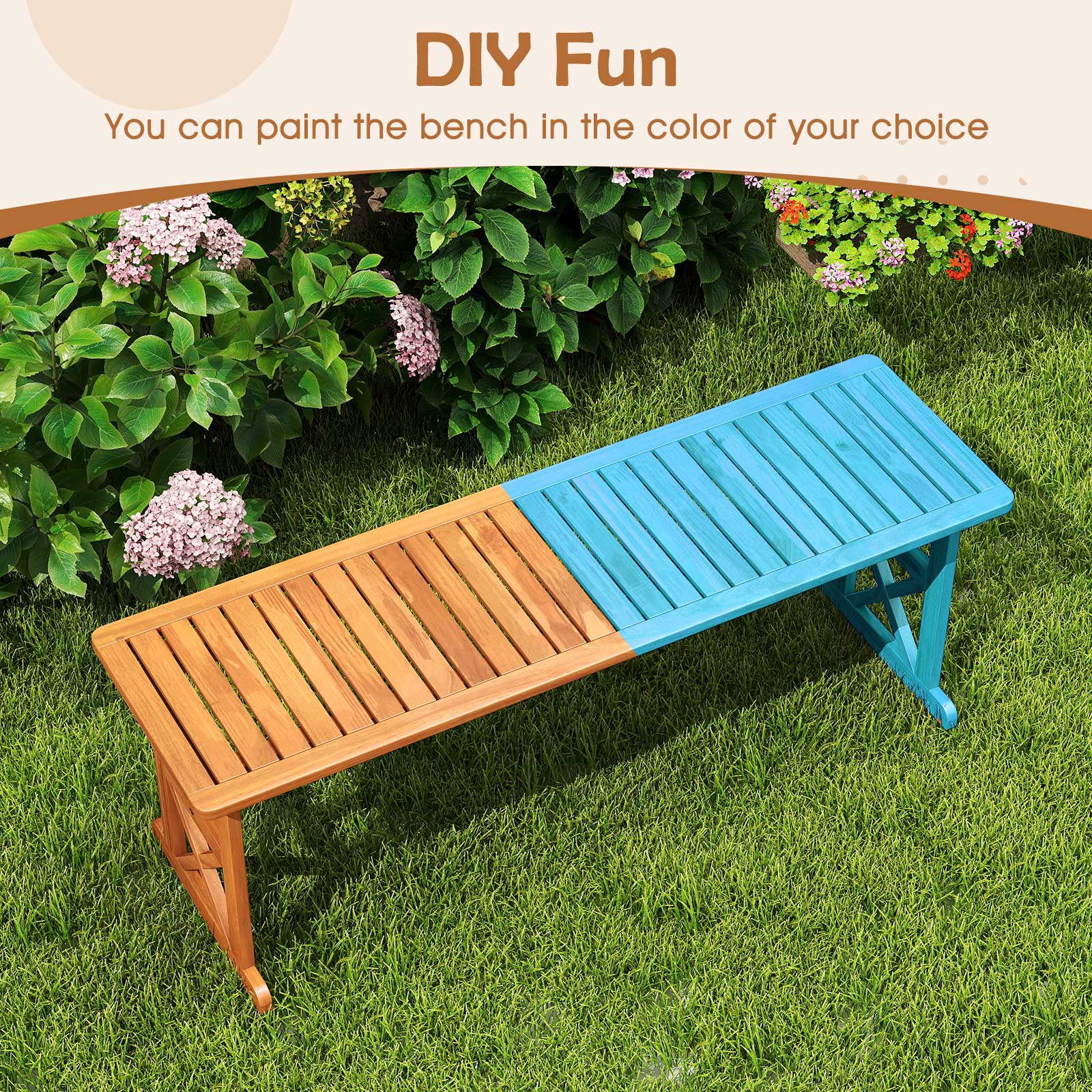 51 Inch Acacia Wood Outdoor Bench, Slatted Seat, 800 Lbs Capacity - Image 9