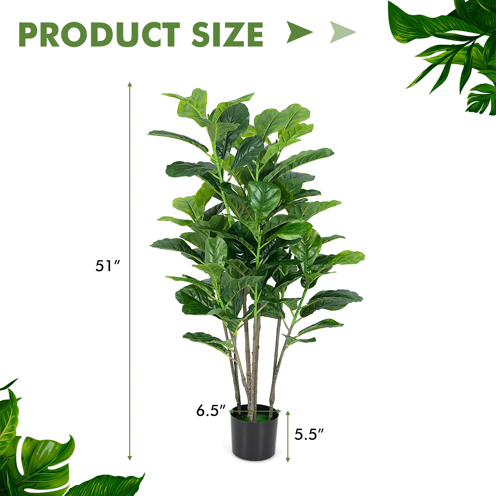 51 Inch Artificial Fiddle Leaf Fig Tree, 2-Pack, Green - Image 5