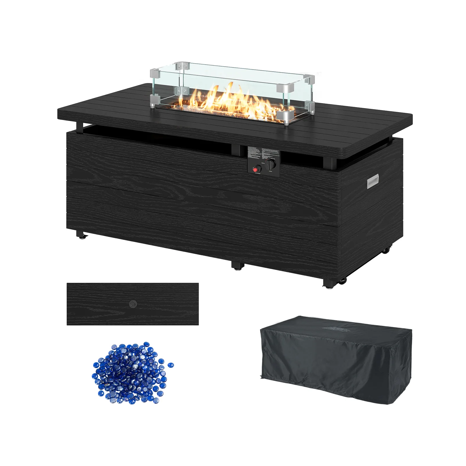 51 Inch Propane Fire Pit Table with Removable Lid, Black