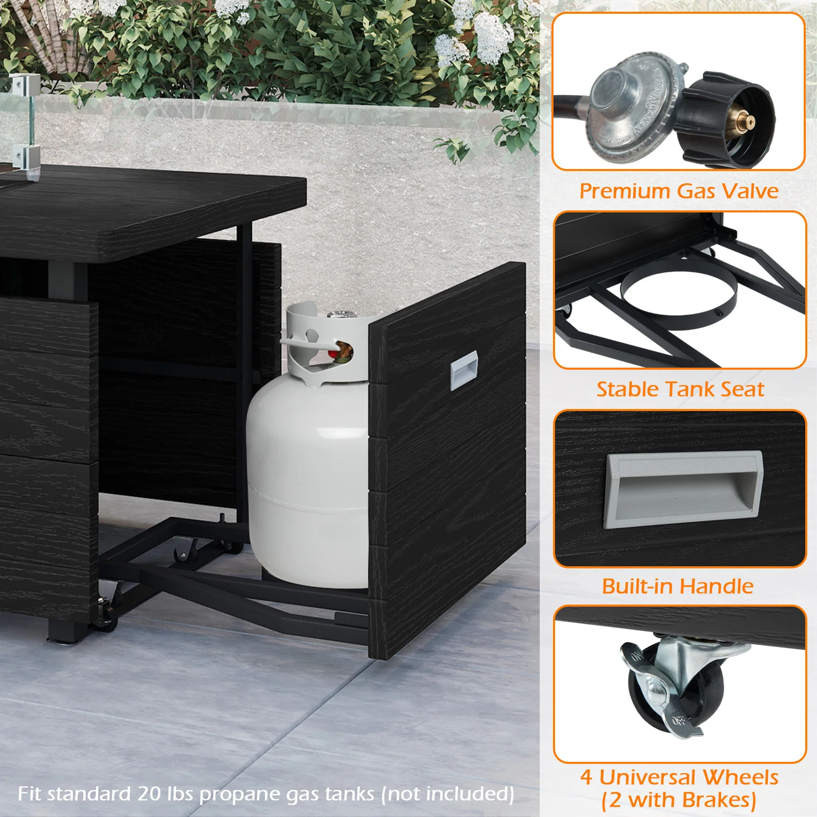 51 Inch Propane Fire Pit Table with Removable Lid, Black - Image 10