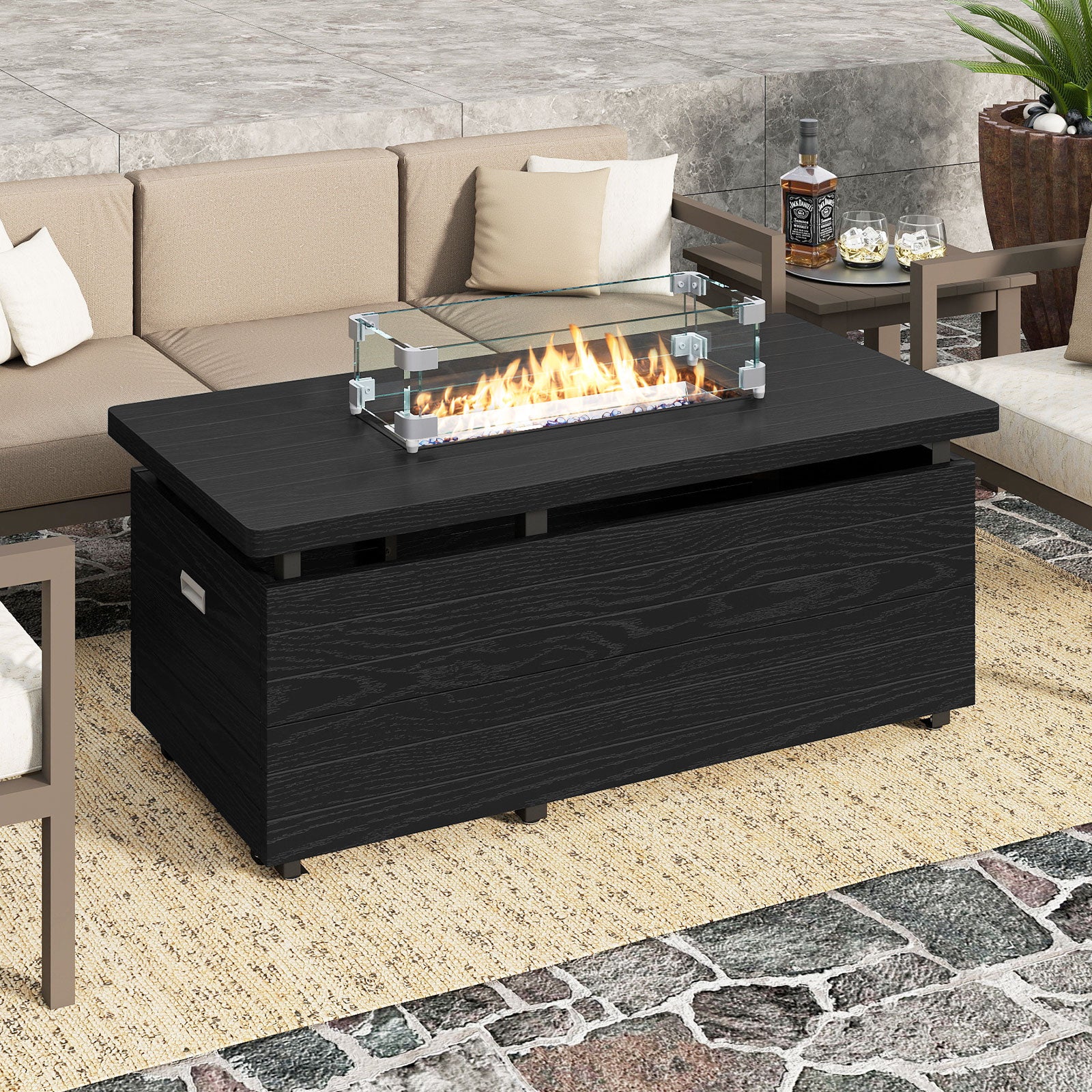 51 Inch Propane Fire Pit Table with Removable Lid, Black - Image 2