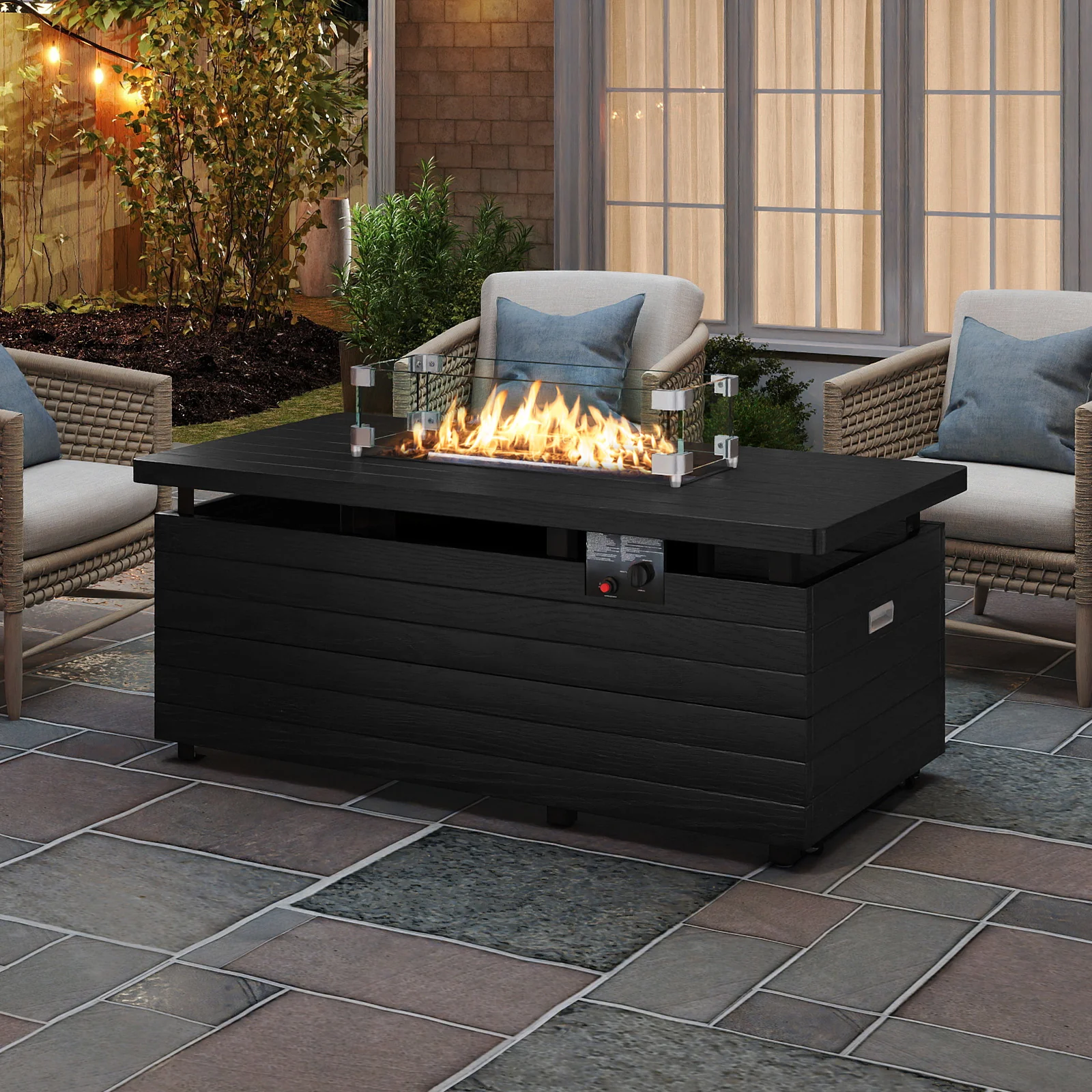 51 Inch Propane Fire Pit Table with Removable Lid, Black - Image 3