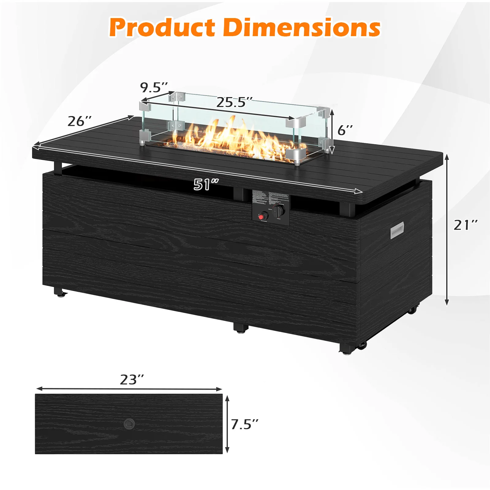 51 Inch Propane Fire Pit Table with Removable Lid, Black - Image 5