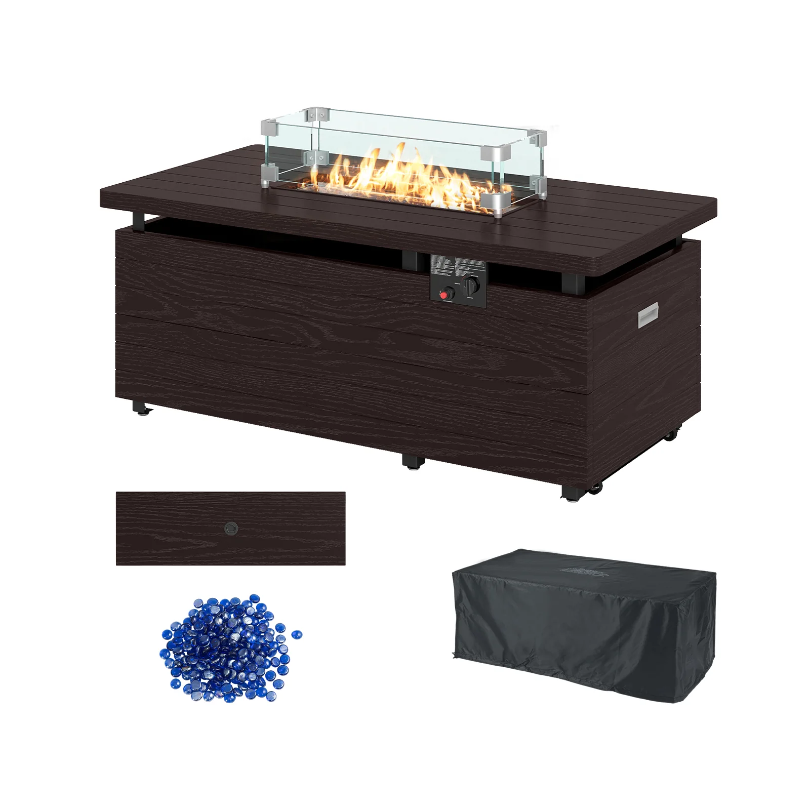51 Inch Propane Fire Pit Table with Removable Lid, Brown - Image 4