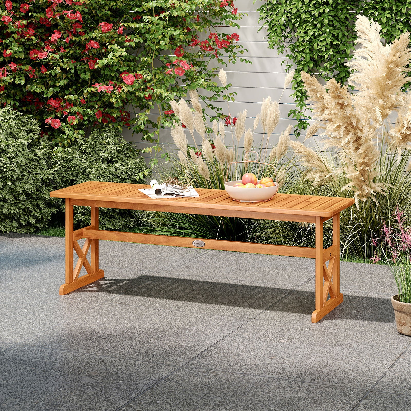 51 Inches Outdoor Acacia Wood Bench, Slatted Seat, 800 lbs Capacity - Image 3