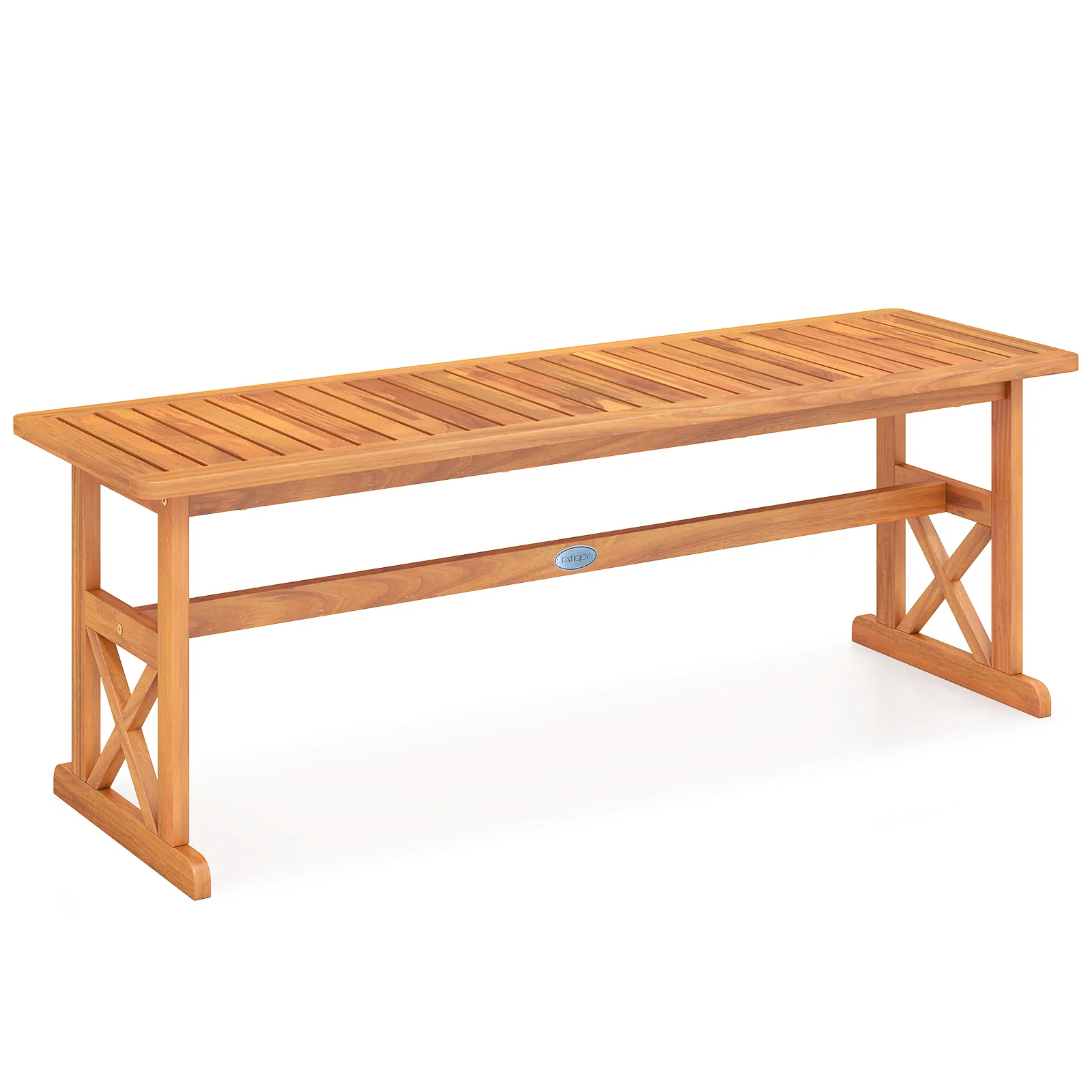51 Inches Outdoor Acacia Wood Bench, Slatted Seat, 800 lbs Capacity - Image 4