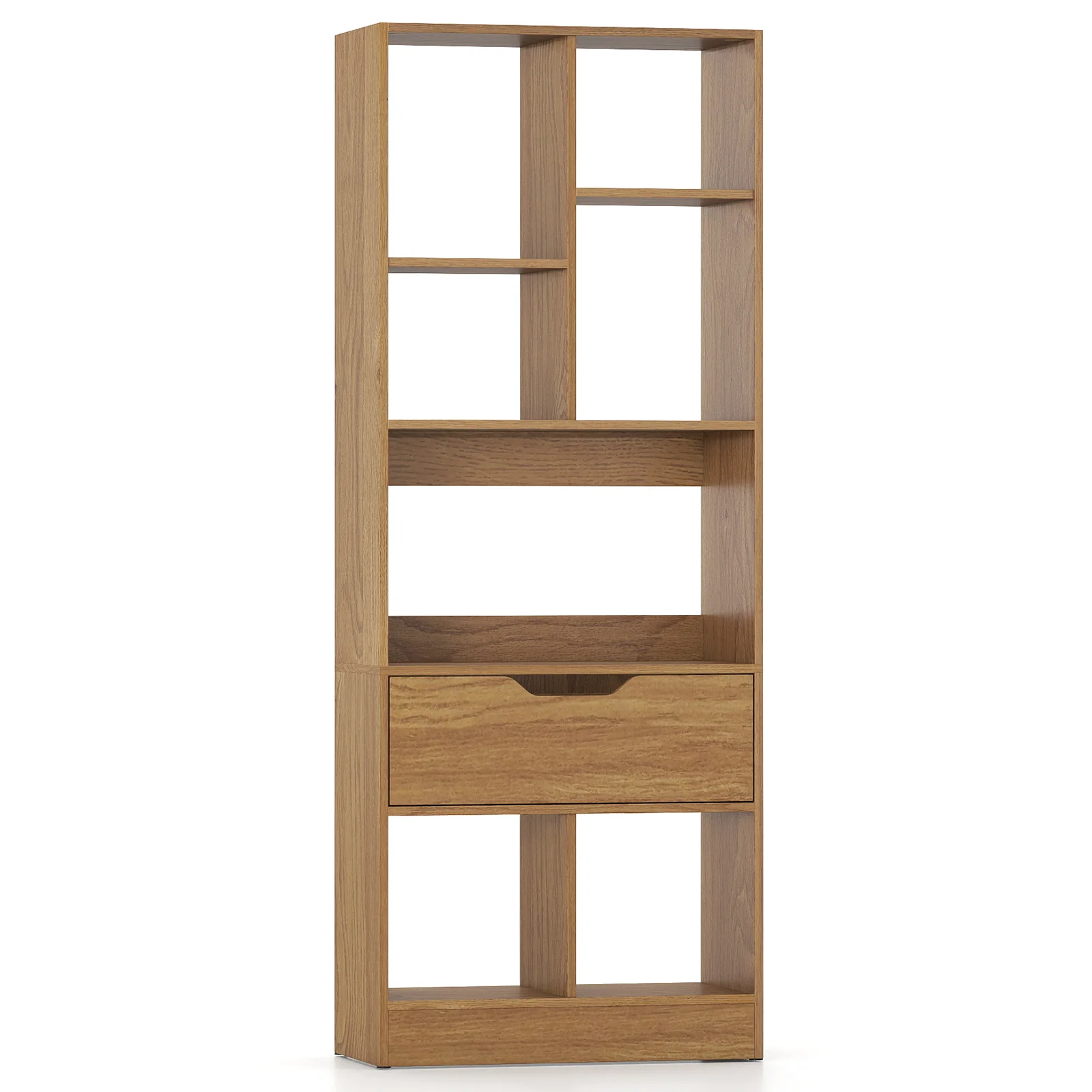 51inch Tall Freestanding Bookcase with Drawer 7-Cube Storage Organizer, Natural - Image 5