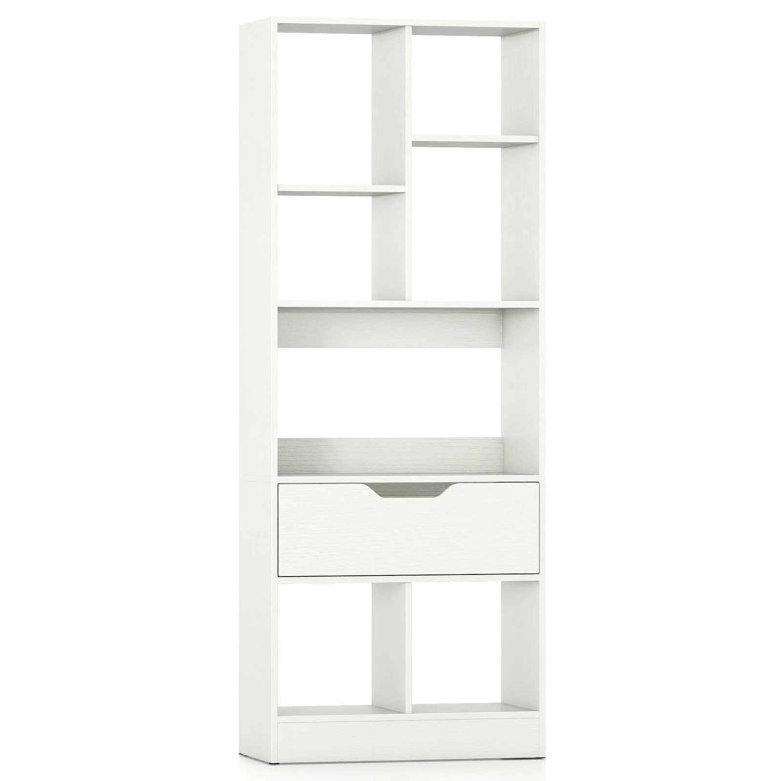 51inch Tall Freestanding Bookcase with Drawer 7-Cube Storage Organizer, White - Image 5