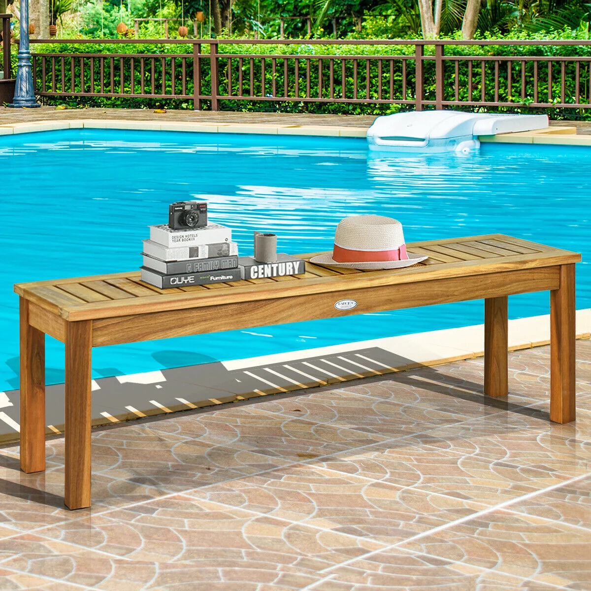 52 Inch Acacia Wood Outdoor Dining Bench, Brown - Image 2