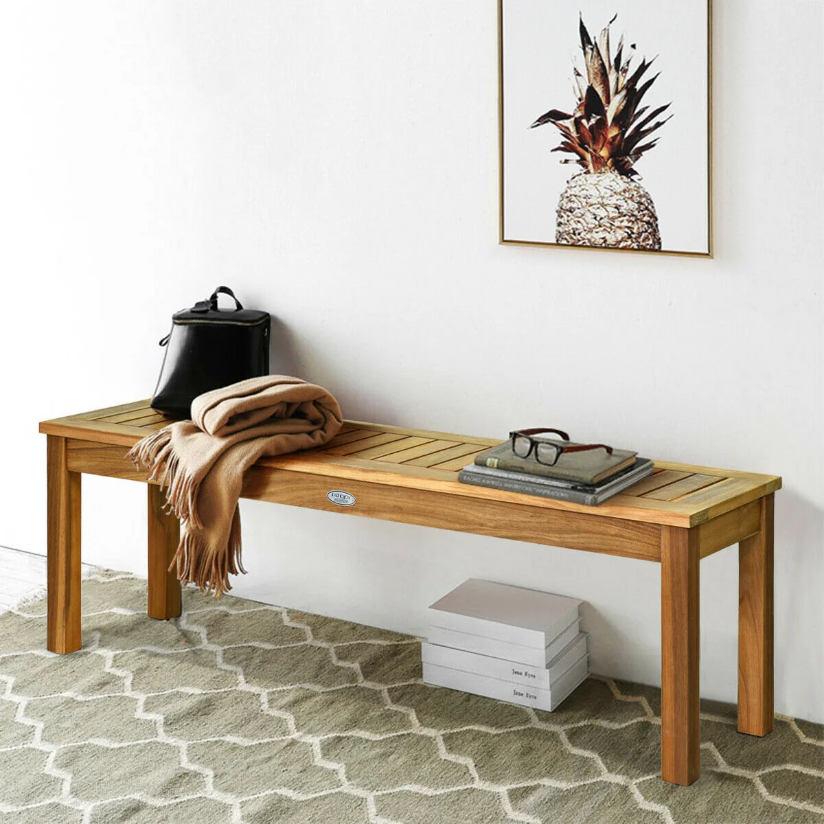 52 Inch Acacia Wood Outdoor Dining Bench, Brown - Image 3