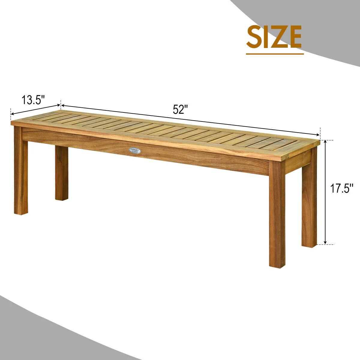 52 Inch Acacia Wood Outdoor Dining Bench, Brown - Image 5