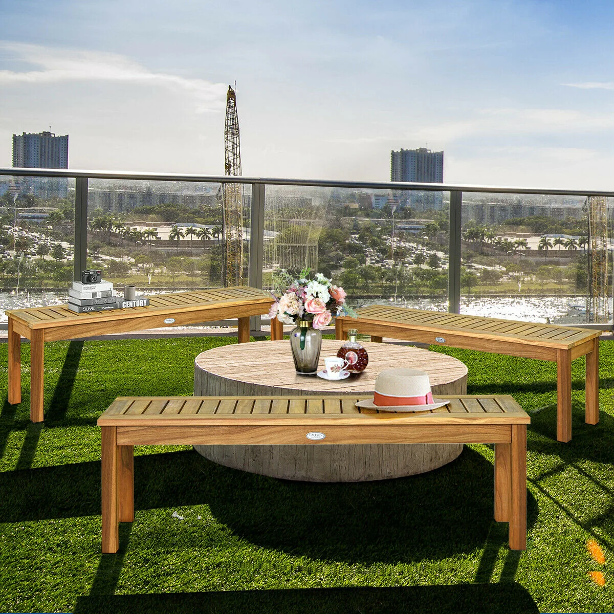 52 Inch Acacia Wood Outdoor Dining Bench, Brown - Image 6