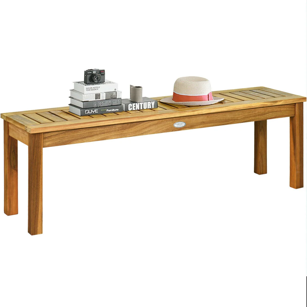 52 Inch Acacia Wood Outdoor Dining Bench, Brown - Image 7