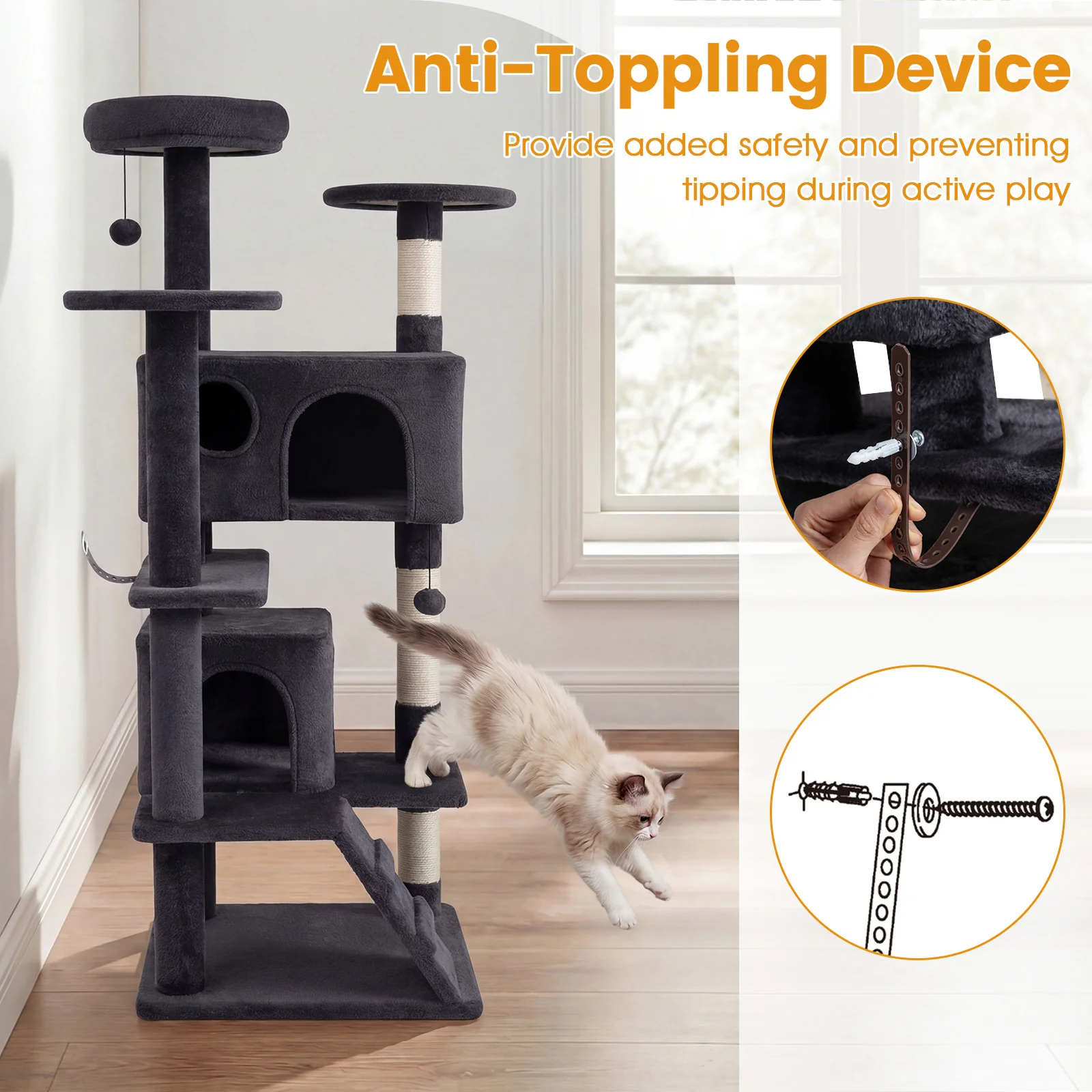 52 Inch Cat Tree Tower For Indoor Cats, Dark Gray - Image 10