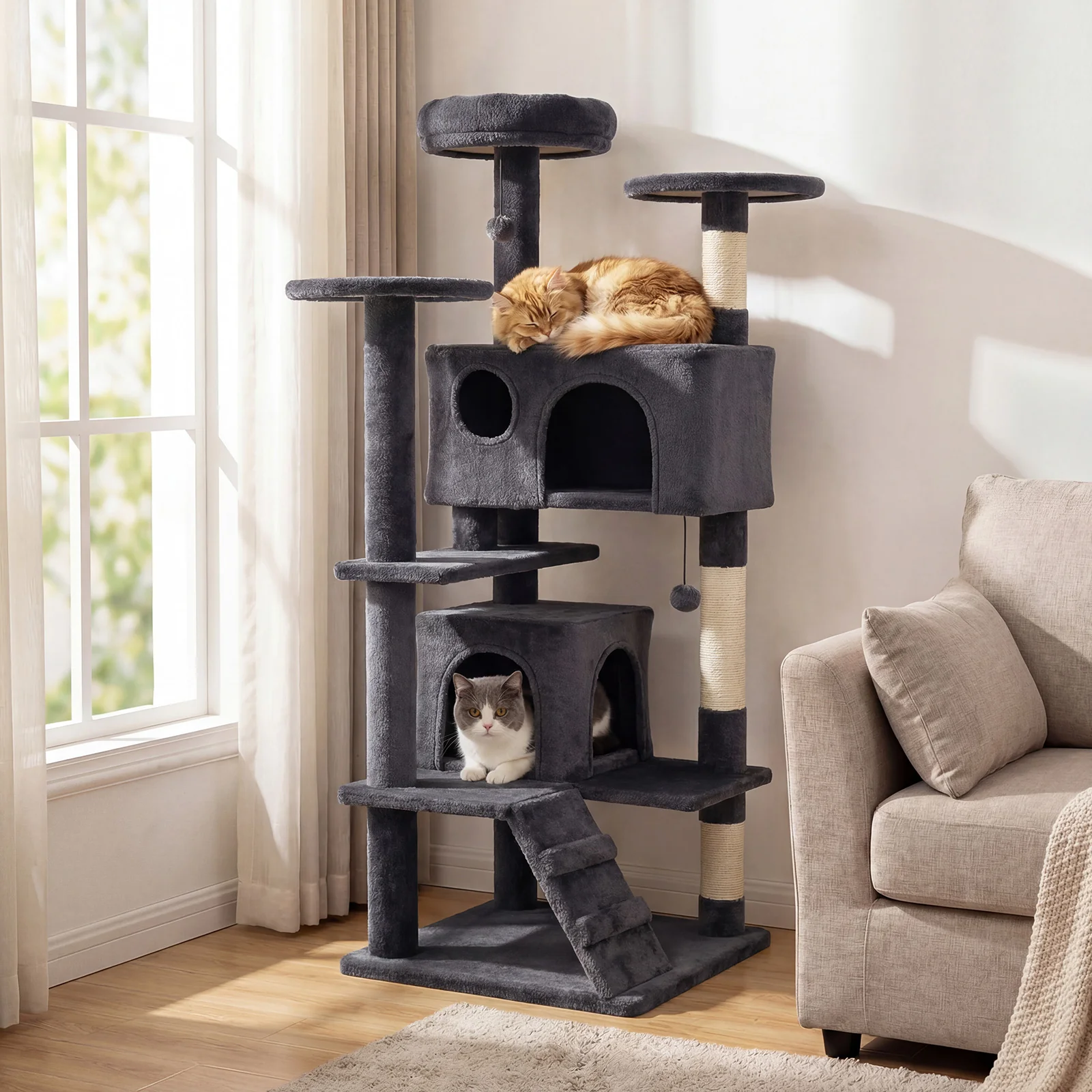 52 Inch Cat Tree Tower For Indoor Cats, Dark Gray - Image 2