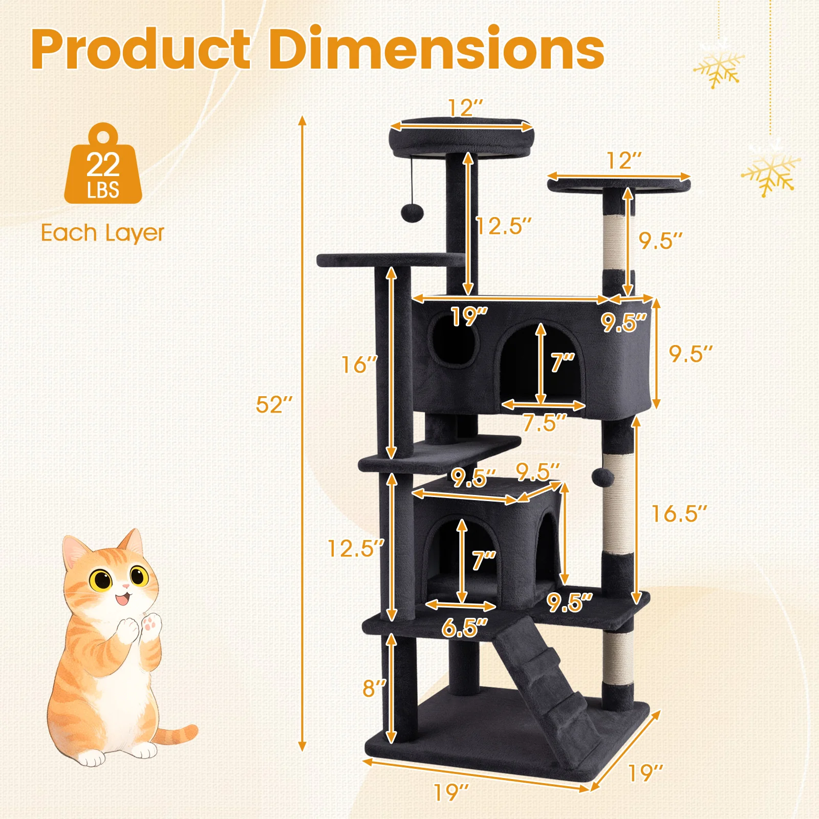 52 Inch Cat Tree Tower For Indoor Cats, Dark Gray - Image 5