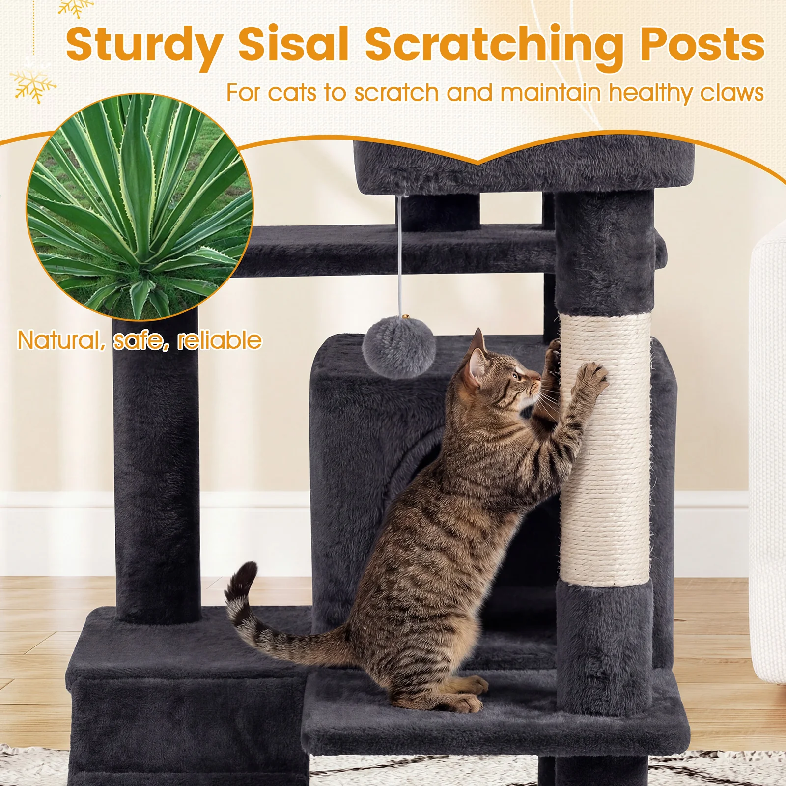 52 Inch Cat Tree Tower For Indoor Cats, Dark Gray - Image 9