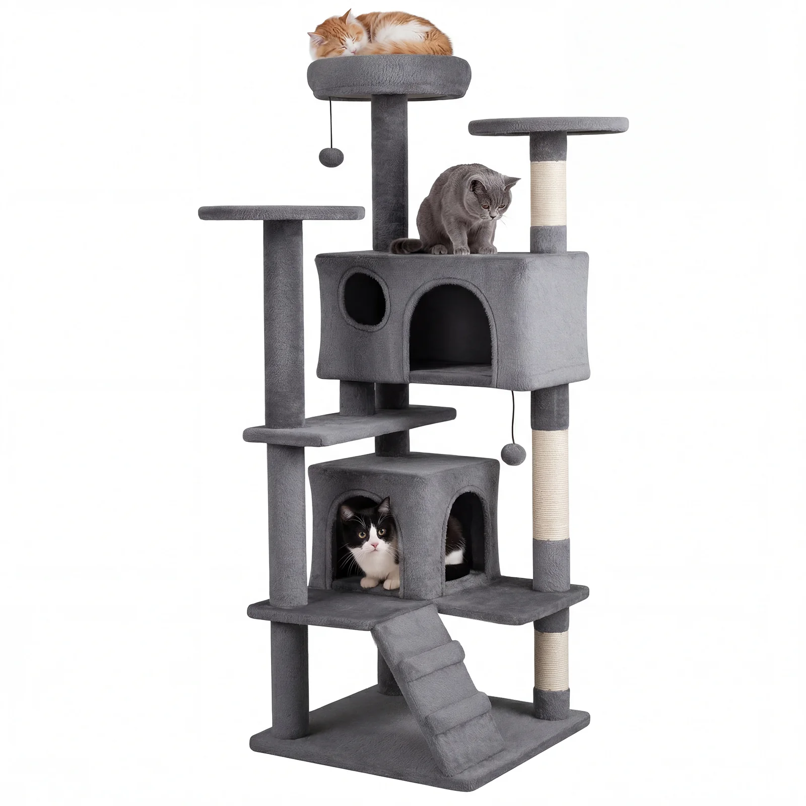 52 Inch Cat Tree Tower For Indoor Cats, Light Gray