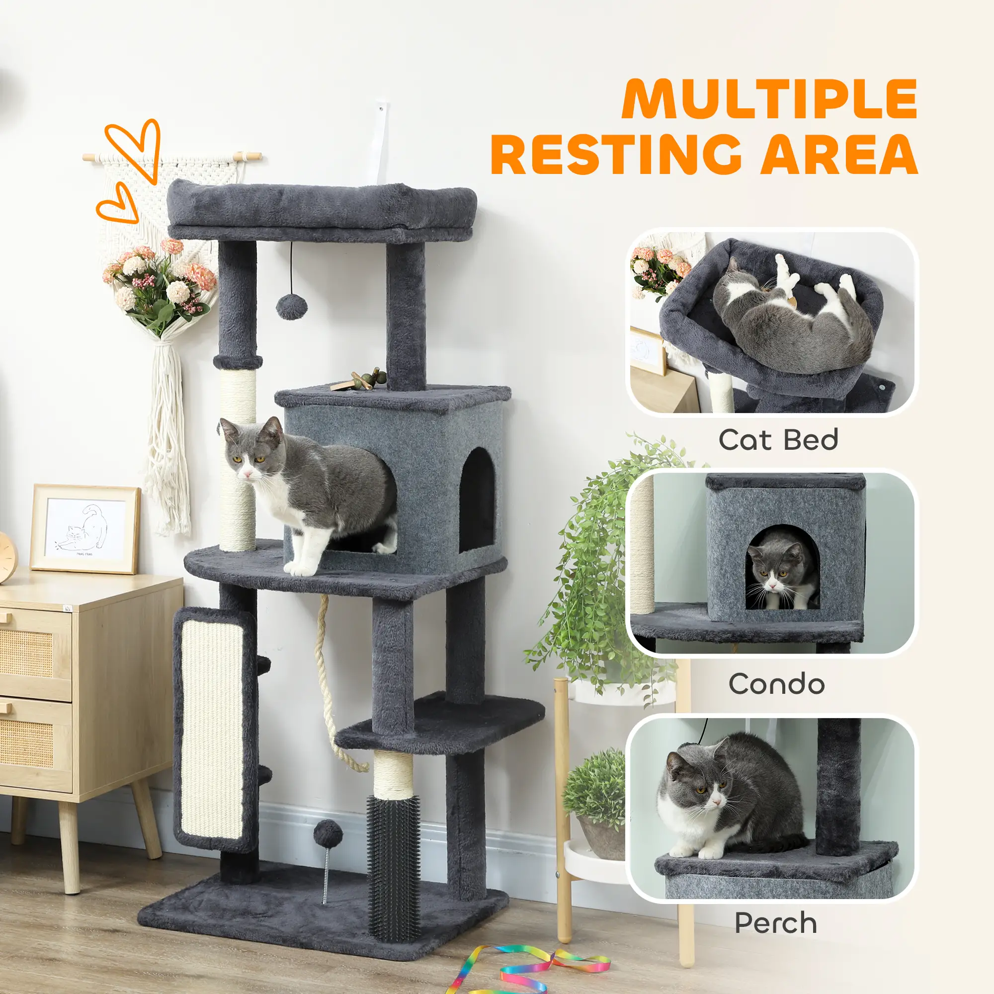 52-Inch Cat Tree with Scratching Posts, Bed, Condo, Platforms - Image 4