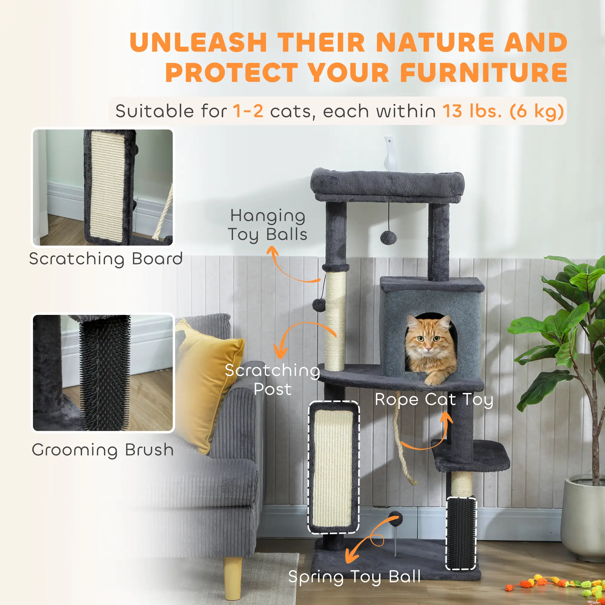 52-Inch Cat Tree with Scratching Posts, Bed, Condo, Platforms - Image 5
