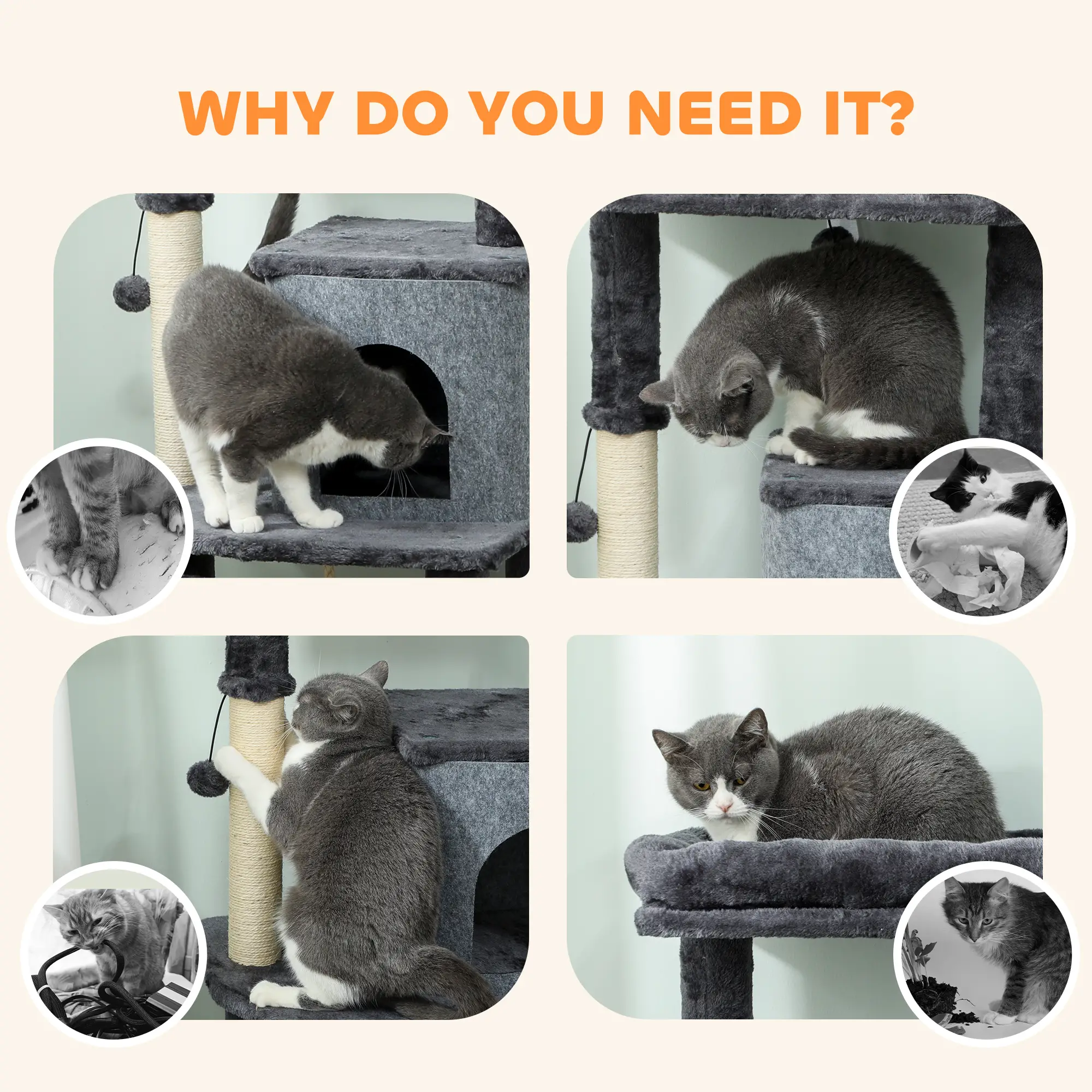 52-Inch Cat Tree with Scratching Posts, Bed, Condo, Platforms - Image 7