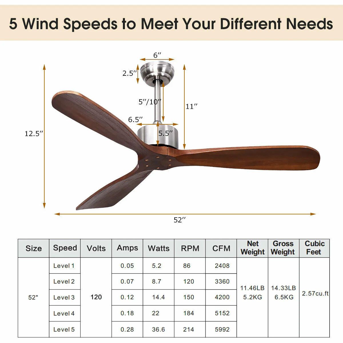 52 Inch Ceiling Fan, Brushed Nickel Finish, Remote Control - Image 5