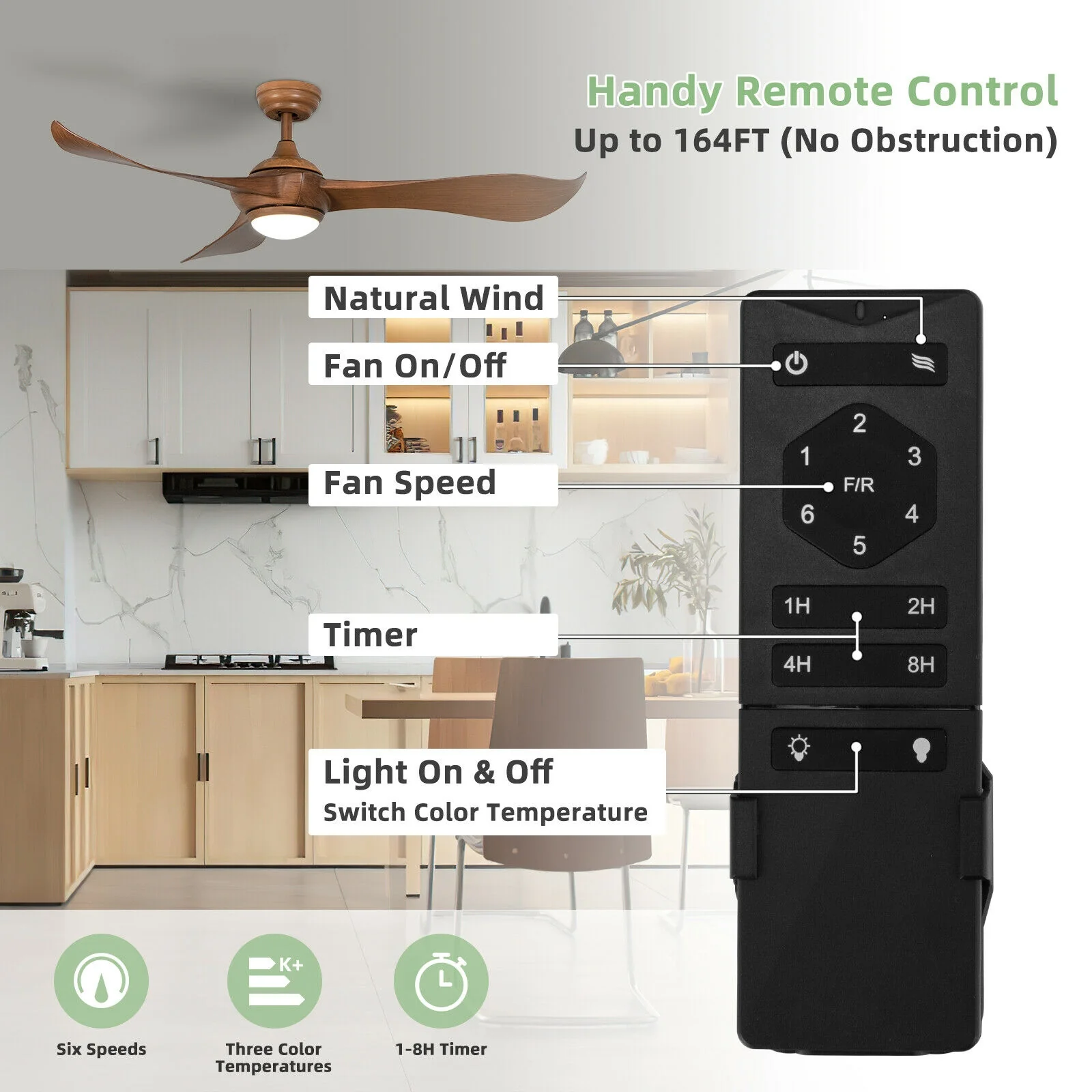 52 Inch Ceiling Fan With Light, Reversible DC Motor, Walnut - Image 10