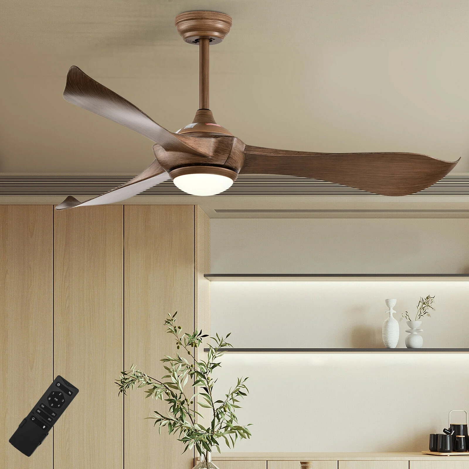 52 Inch Ceiling Fan With Light, Reversible DC Motor, Walnut - Image 2