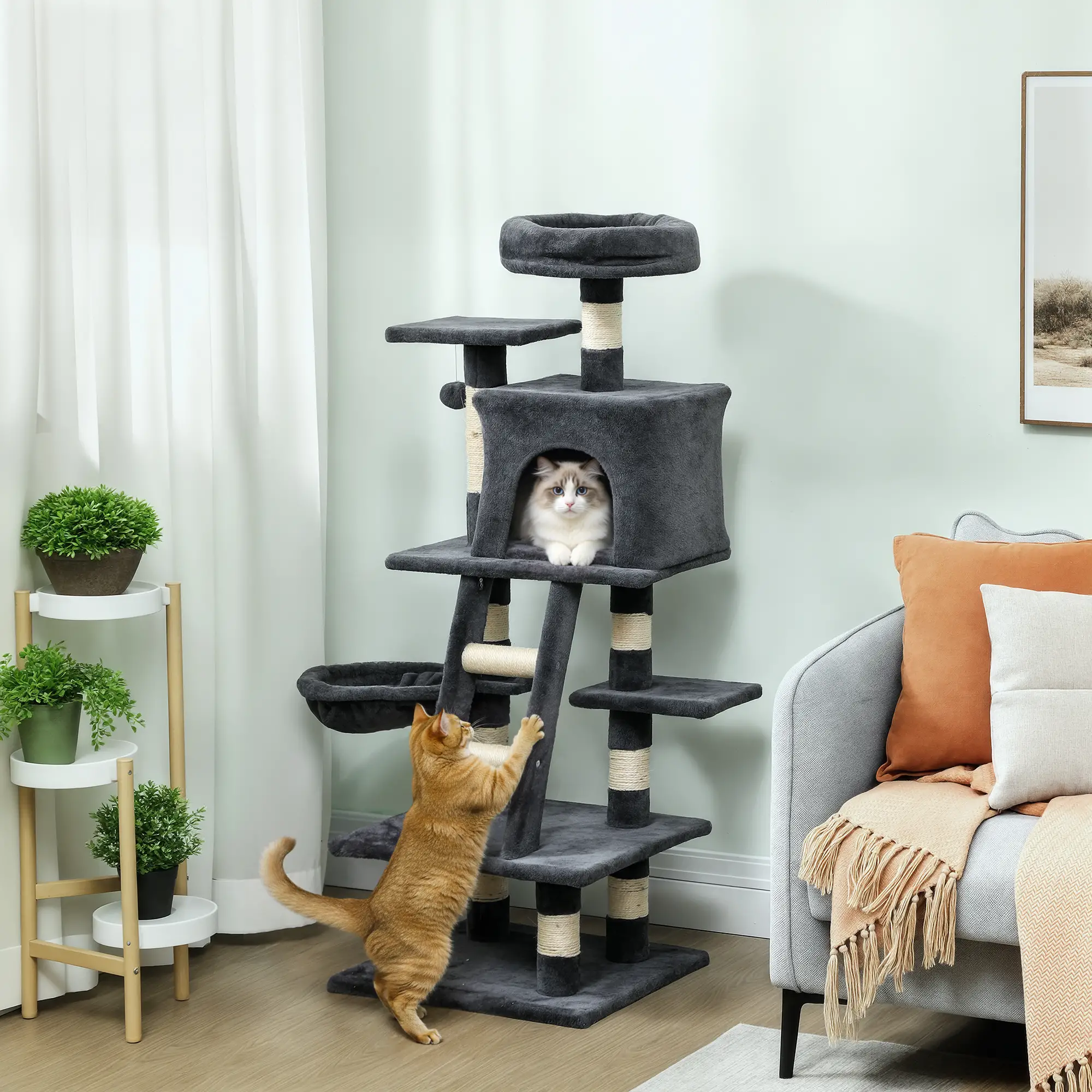 52 Inch Large Cat Tree, Dark Grey - Image 2