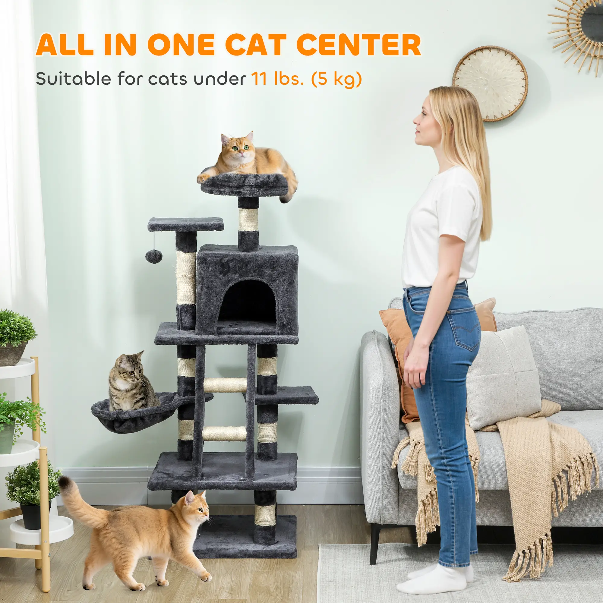 52 Inch Large Cat Tree, Dark Grey - Image 4