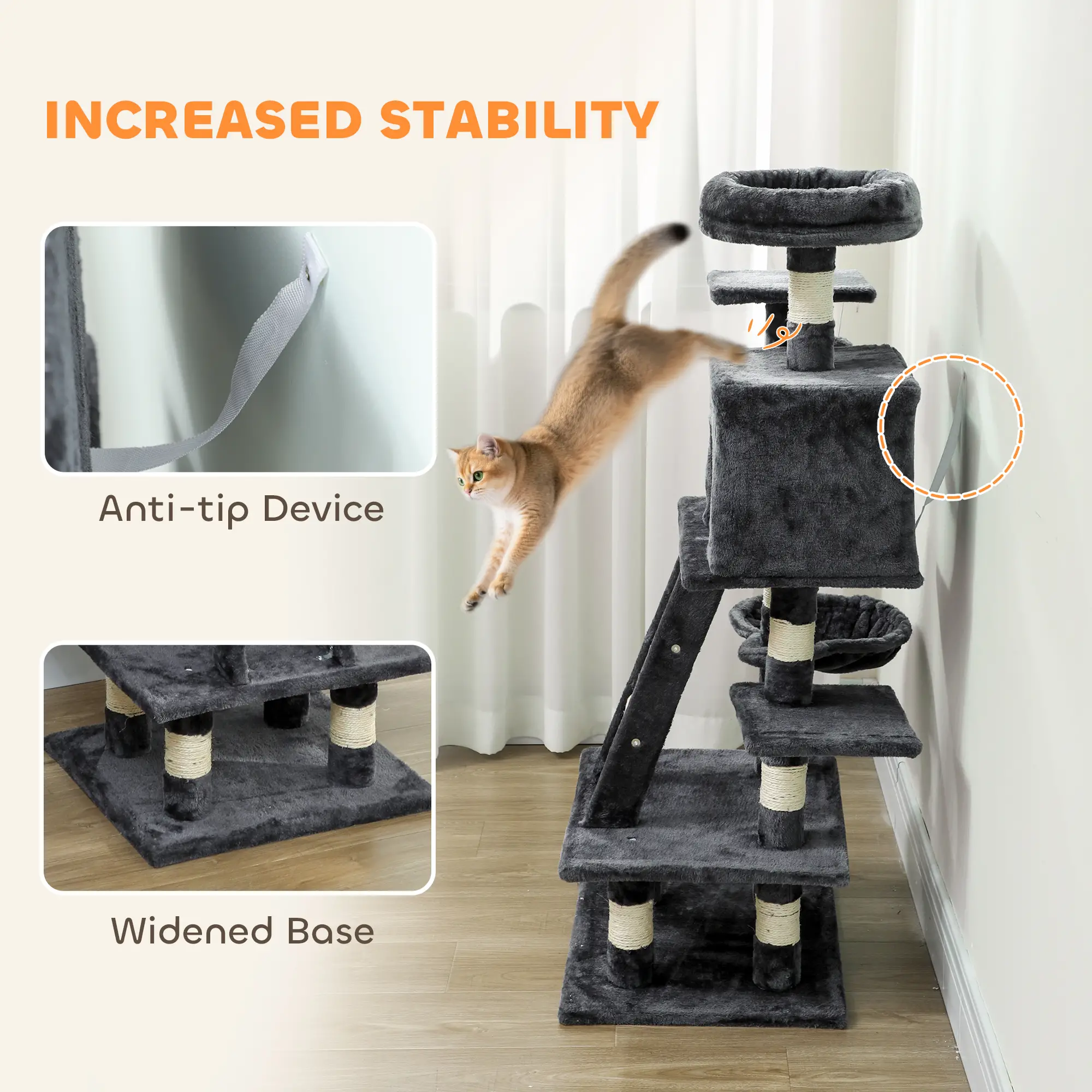 52 Inch Large Cat Tree, Dark Grey - Image 7