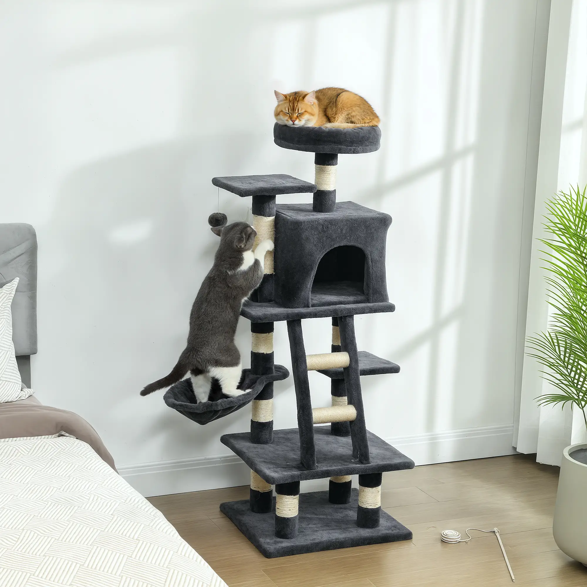 52 Inch Large Cat Tree, Dark Grey - Image 8