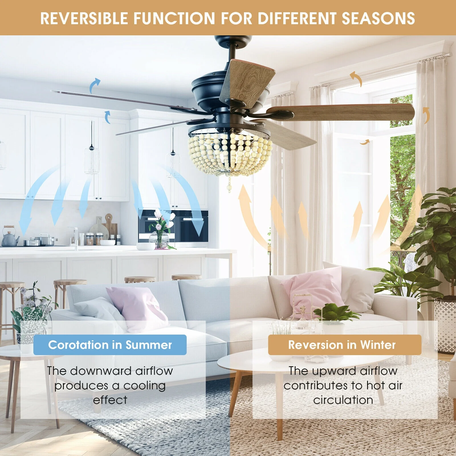 52 Inch Retro Ceiling Fan With Light, Reversible Blades, Remote Control, Black - Image 3